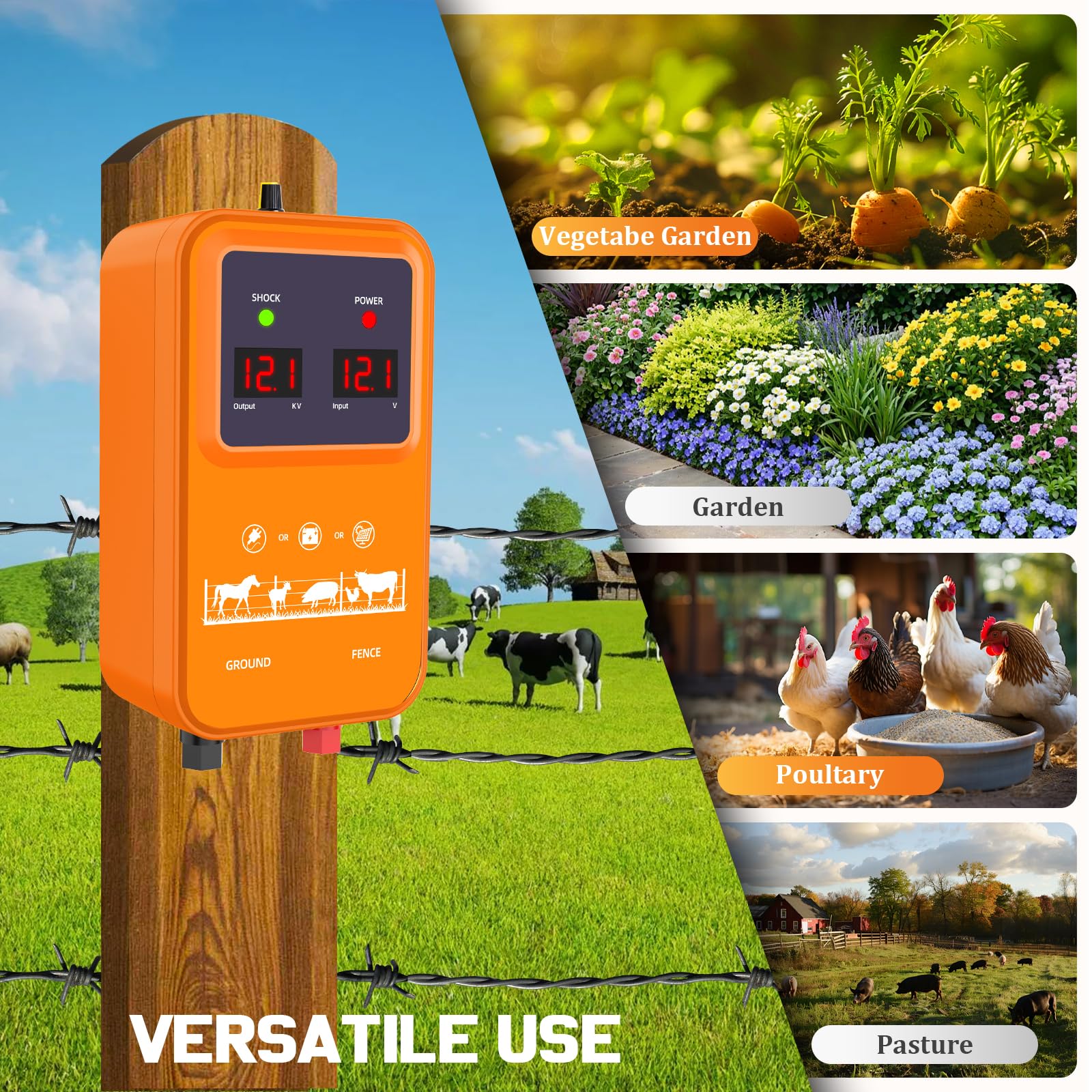 Recinzione da pascolo con corda da 200 m, portata 15 Km, 2 Joule 7 KV-13 KV, Recinzione elettrica regolabile per recinzioni di pascolo, recinzione di bestiame, scoiattoli, utilizzato per giardini