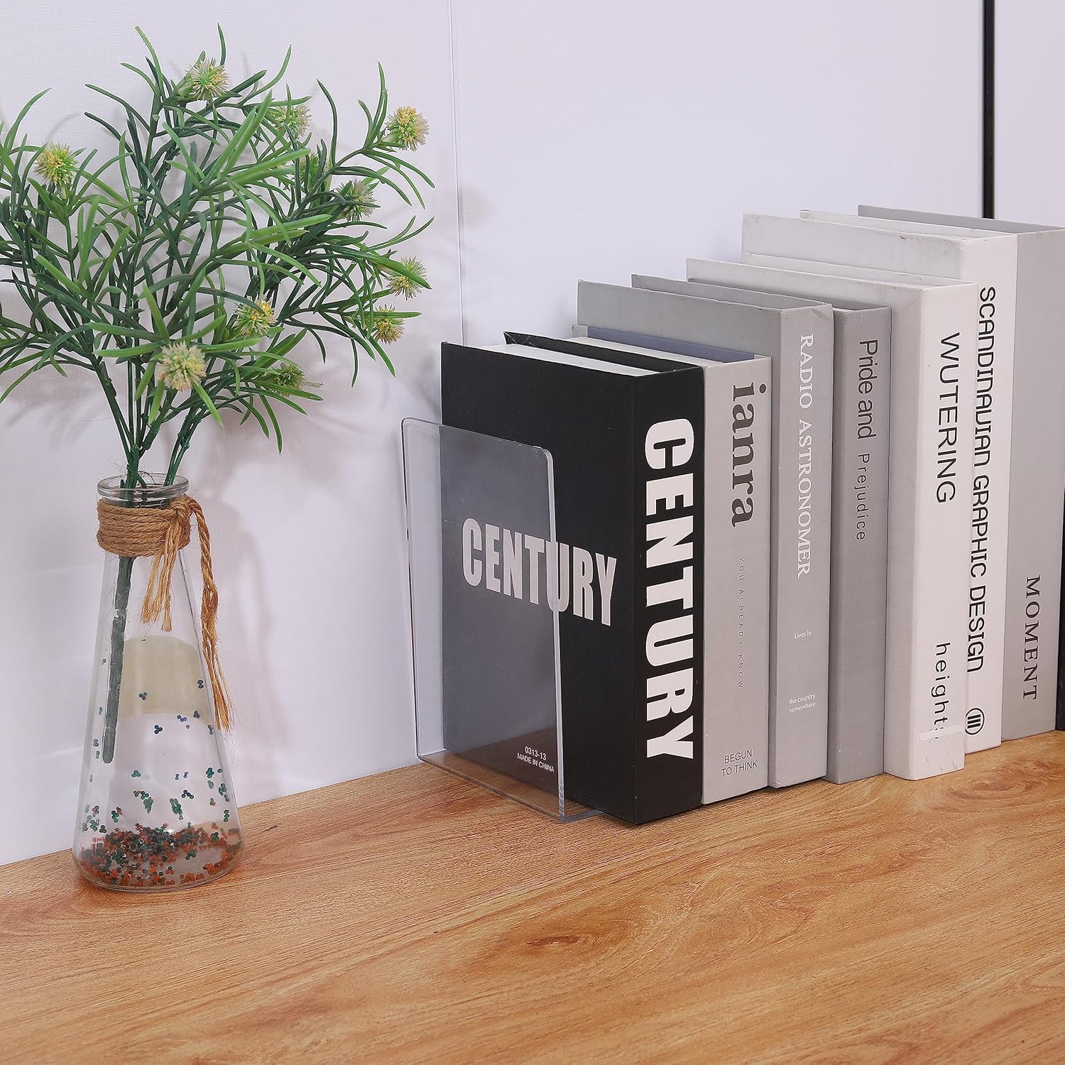 NIYANETAIL DIY Acrylic Book Ends | Transparent Plastic Bookends for Shelves | 8PCS (4 Pairs) Large Size | Non-Slip Decorative Book Holders for Home, Office, Library, & School 2
