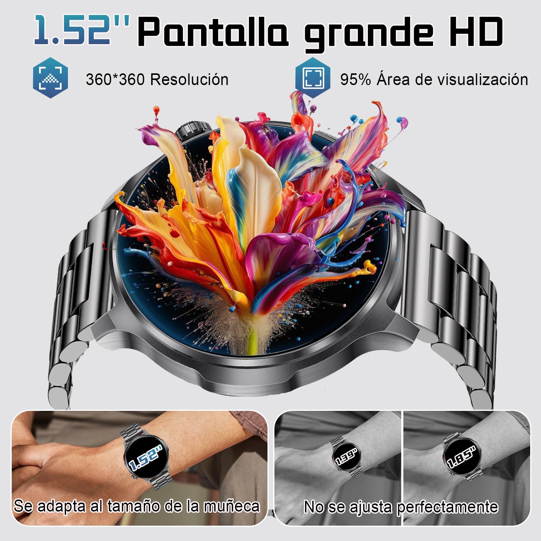 Reloj Inteligente Hombre con 1000mAh Batería, 1,52" Smartwatch Hombre con Llamadas, Pulsómetro SpO2 Monitor de Sueño Podómetro, 100+ Modos Deportivos, Pulsera Actividad para Android iOS (Negro)