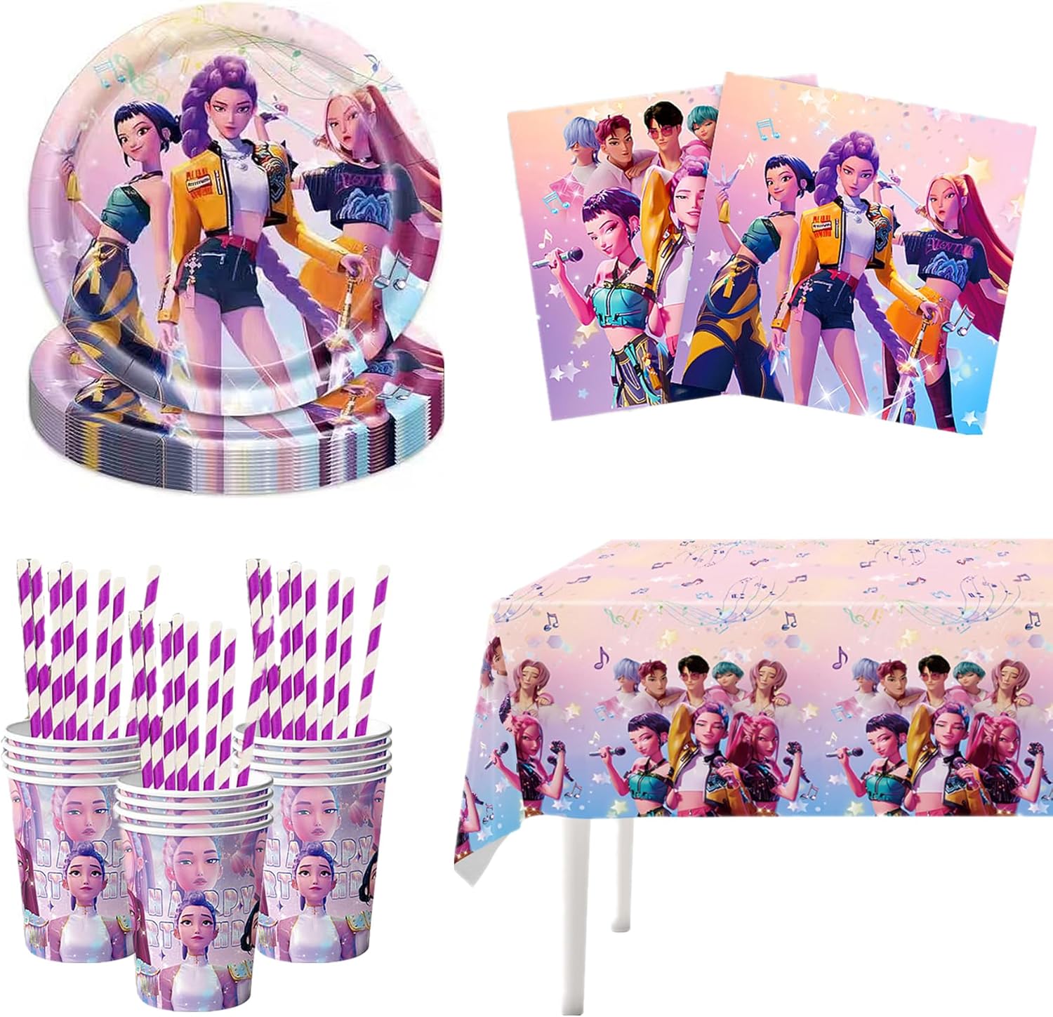 81 Pcs Singer Birthday Decorations Party Supplies Set, Include Dinner Plates, Napkins, Cups, Paper Straws and Tablecloth for Magical Music Themed Party, Serves 20 Guests