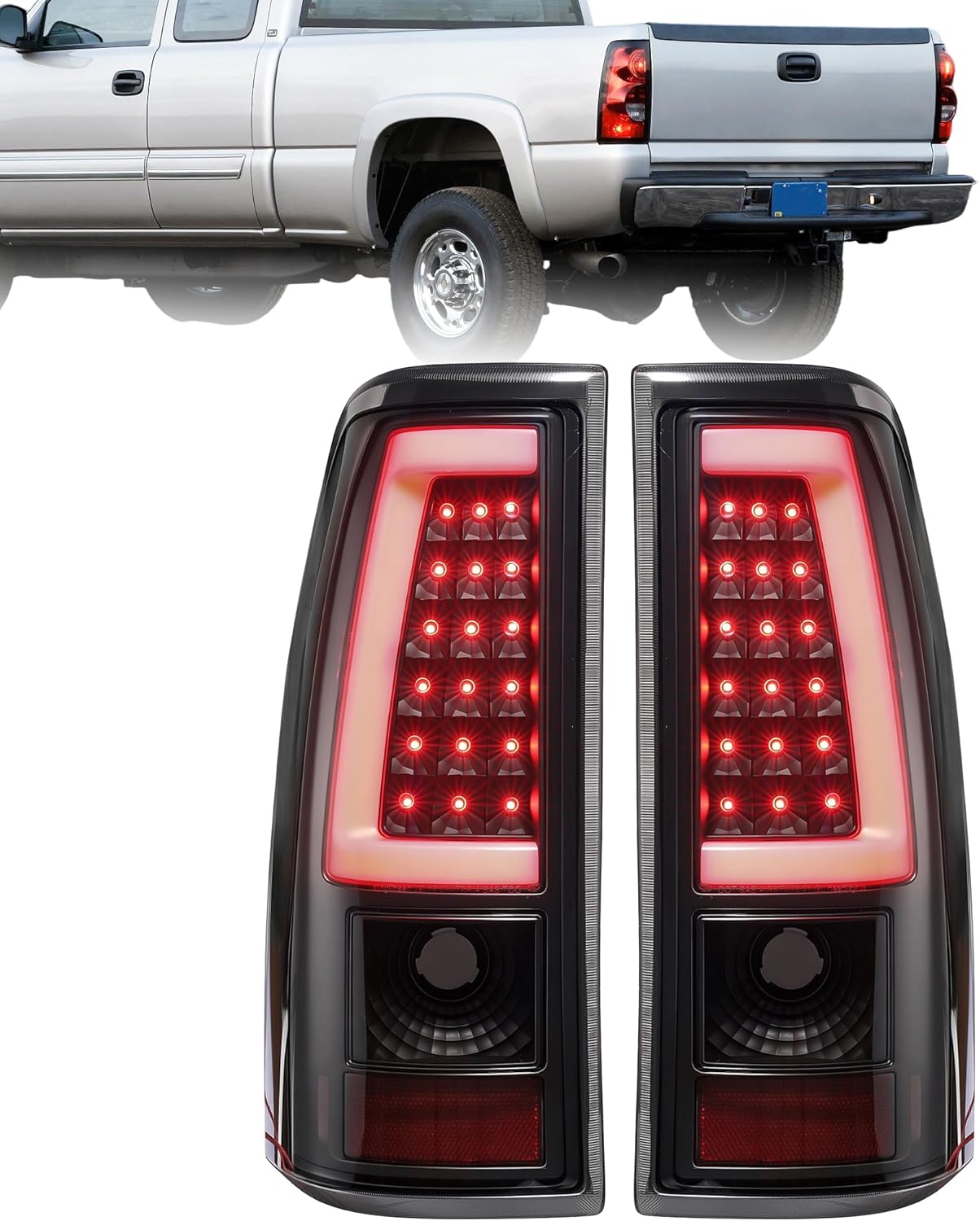 LED Tail Lights Assembly Fit for Chevrolet Silverado 1999-2002, Bright Taillights Compatible with GMC Sierra Classic 1999-2007,Smoke Black LED C-Tube Tail Lights Truck Rear Lamp Plug & Play 1 Pair
