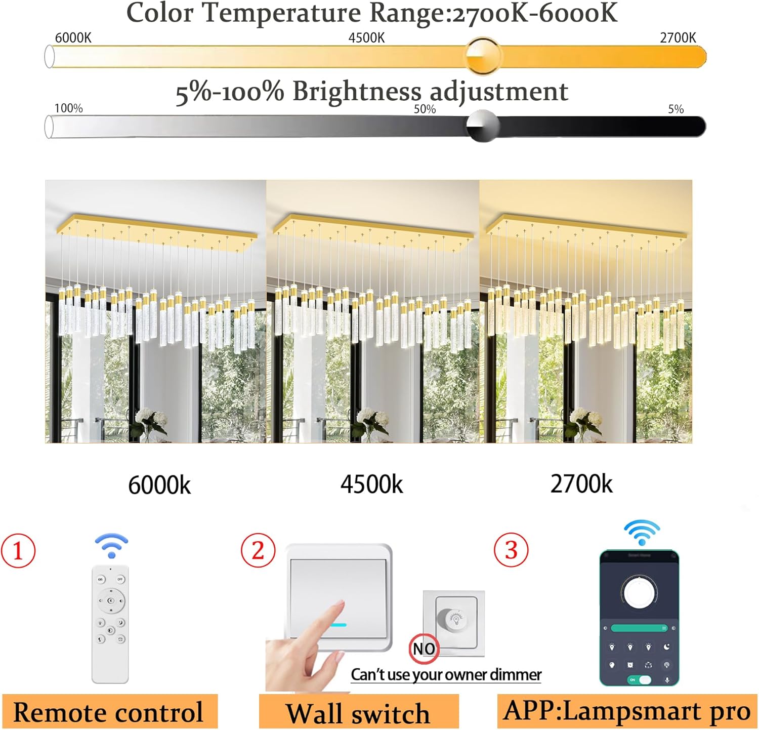 Glam Rectangular Crystal Column Chandelier for High Ceiling 24-Lights Gold LED Dimmable Pendant Light for Kitchen Island Dining Room Entrance Foyer Living Room Adjustable Height