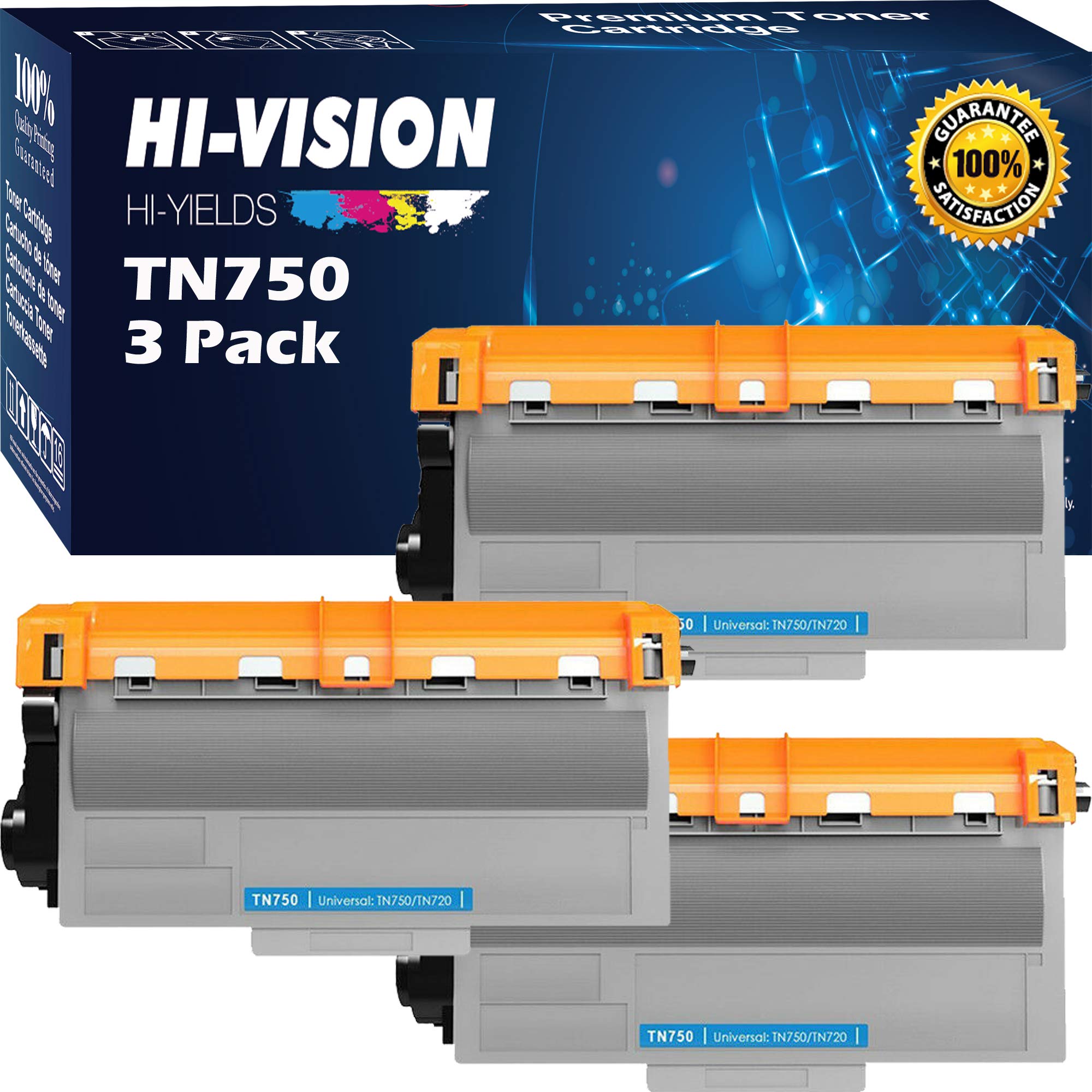 HI-VISION HI-YIELDS Compatible Toner Cartridges Replacement for Brother TN750 TN-750 to use for HL5440D HL5445D HL5450DN MFC8710DN MFC8910DW, (3-Pack, 3- Black)