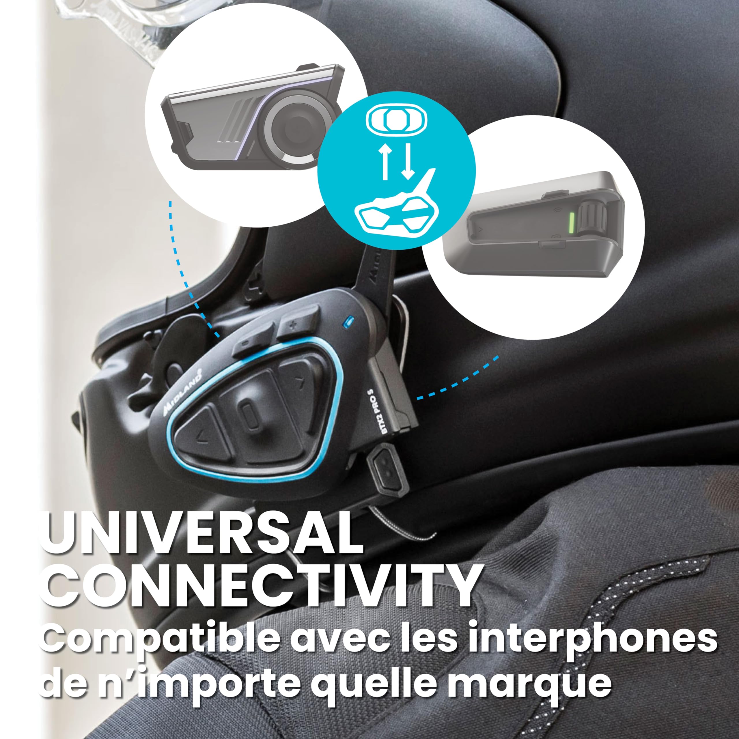 Midland - Intercom Moto Duo pour 2 Casques BTX2 Pro S LR Twin Universal, Écouteurs Bluetooth sans Fil Casque Moto Étanche IPX6 Double Processeur BT 1,6Km, 4 Couple, Batterie 23H Anti Bruit Audio Hi-Fi