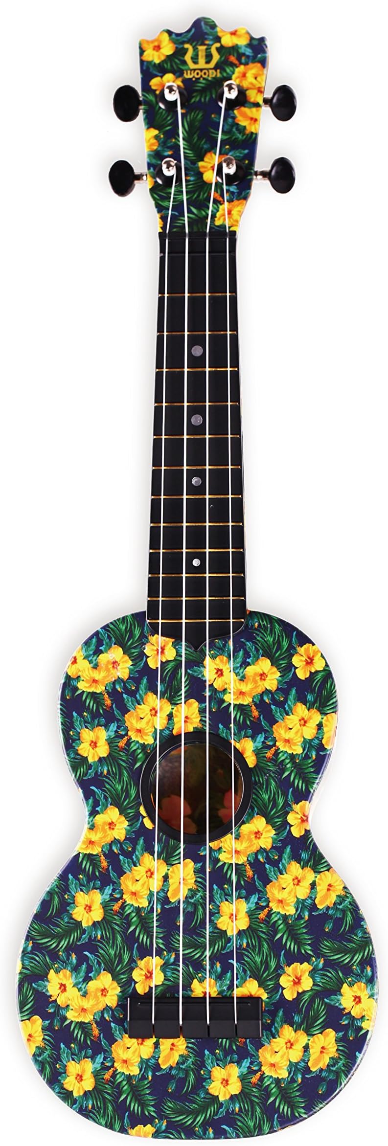 Woodi USA Soprano 21" Hibiscus Pattern Ukulele WU-21F14(BK)