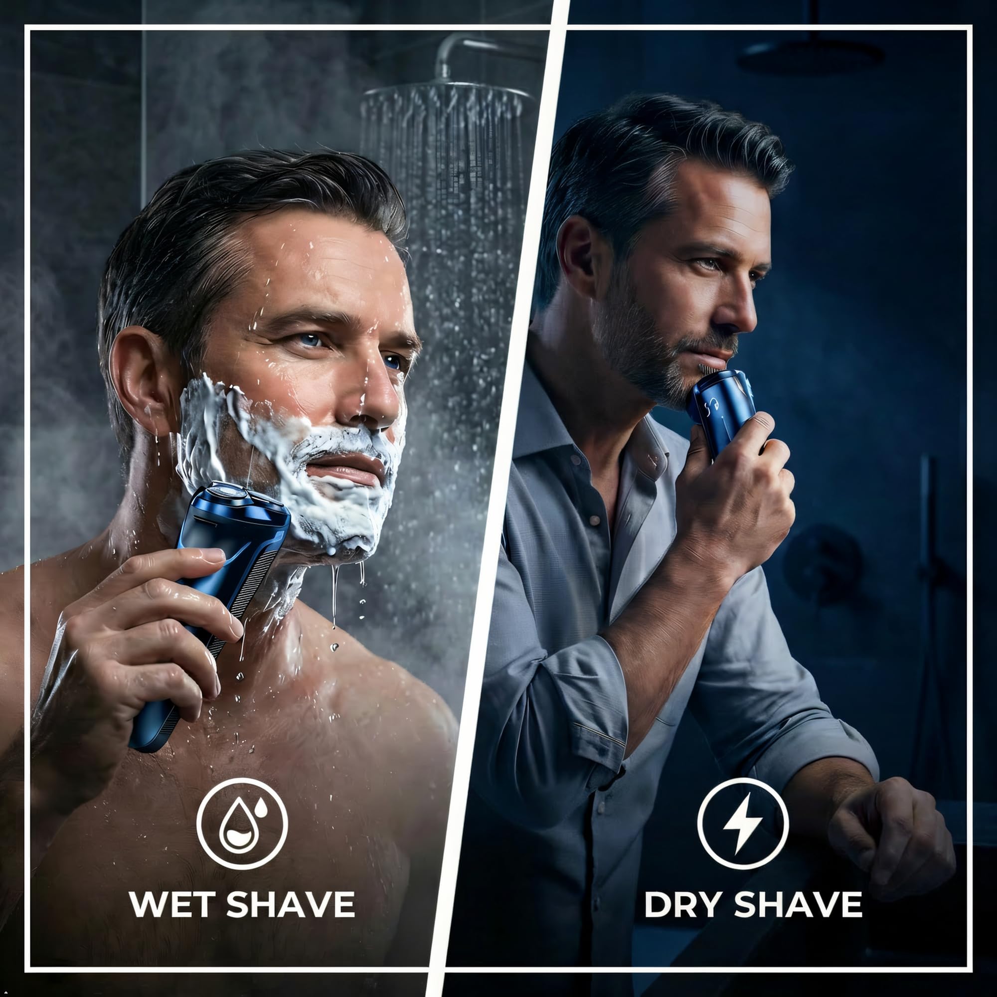 Smart 2-in-1 Electric Rotary Shaver for Men, Wet & Dry USB Rechargeable Razor
