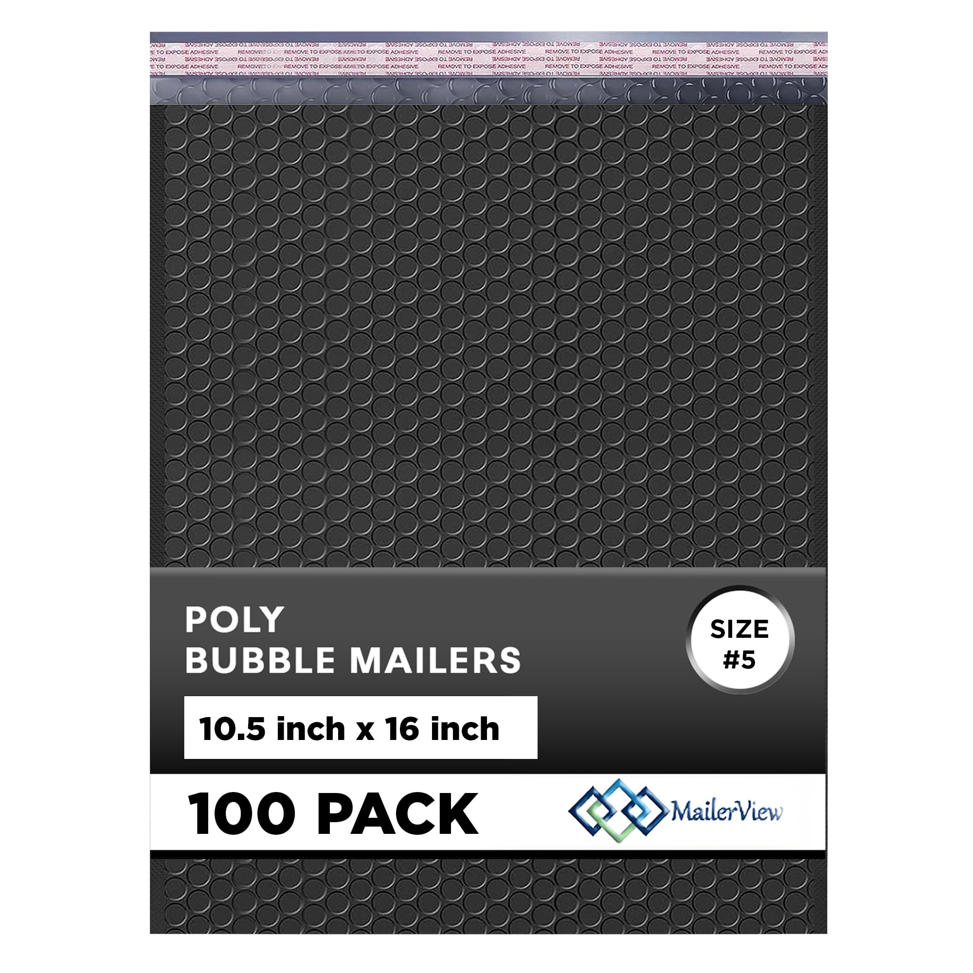 Black 10.5x16 Inch Large Poly Bubble Mailers #5 | Padded Envelopes with Self Seal | Air Lined Cushioned Bubble Mailer | Usable Size 10.5x15 | 100 Pack