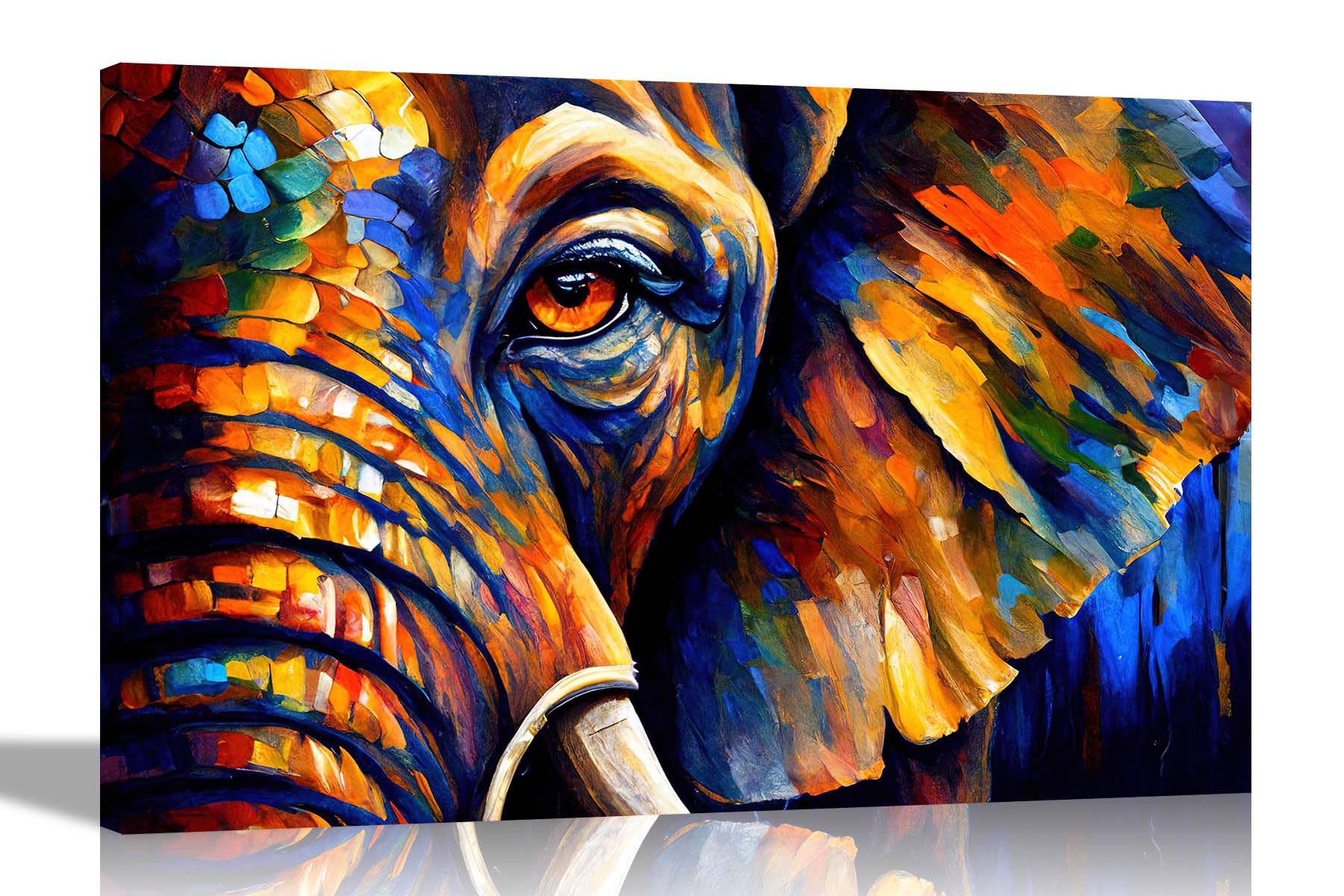 Artley Prints Elephant Closeup - Beautiful Colourful Canvas Pictures For Wall In Living Room, Bedroom, Hallway, Kitchen Abstract 40 X 30Cm (16 X 12 Inches) A3