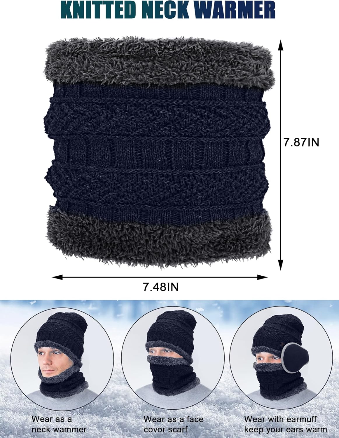 9 pcs Mens Winter Beanie Hat Scarf Gloves Set Touch Screen Gloves Fleece Lined Neck Warmer Neck Skull Cap 3-in-1 for Men