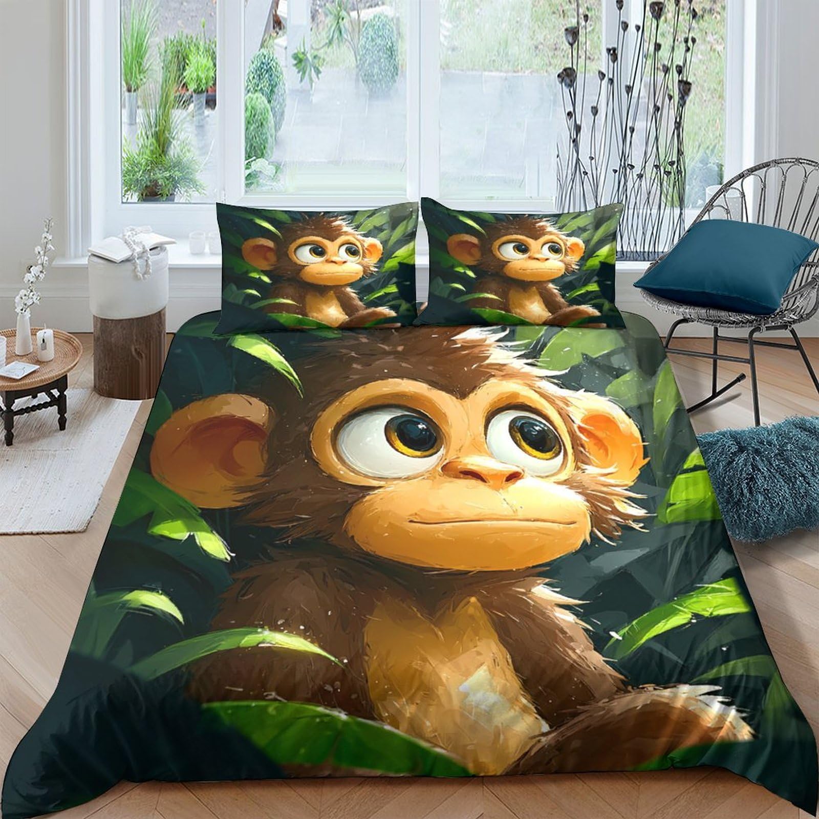 Ctjqhvkz Style-3 3D Printed Cute Monkey Fitted Sheet Microfiber Soft Anti-Slip Jungle Cartoon Bed Cover For Bedroom Guest Room Dorm Decor Single（135X200cm）