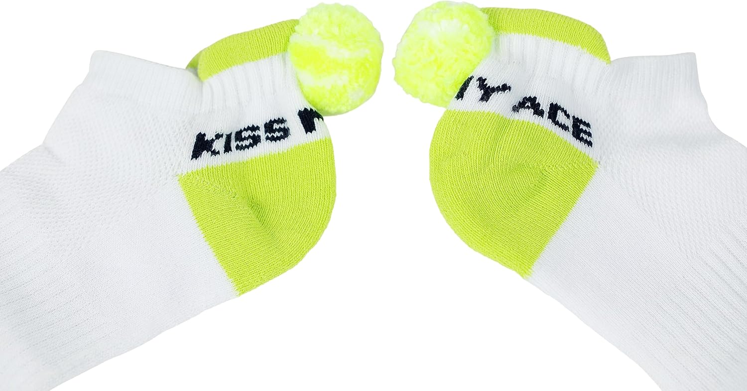 Tennis Socks for Women - Funny Tennis Socks with Tennis Ball Pompom - Great Gift for Tennis Players White, Green One Size