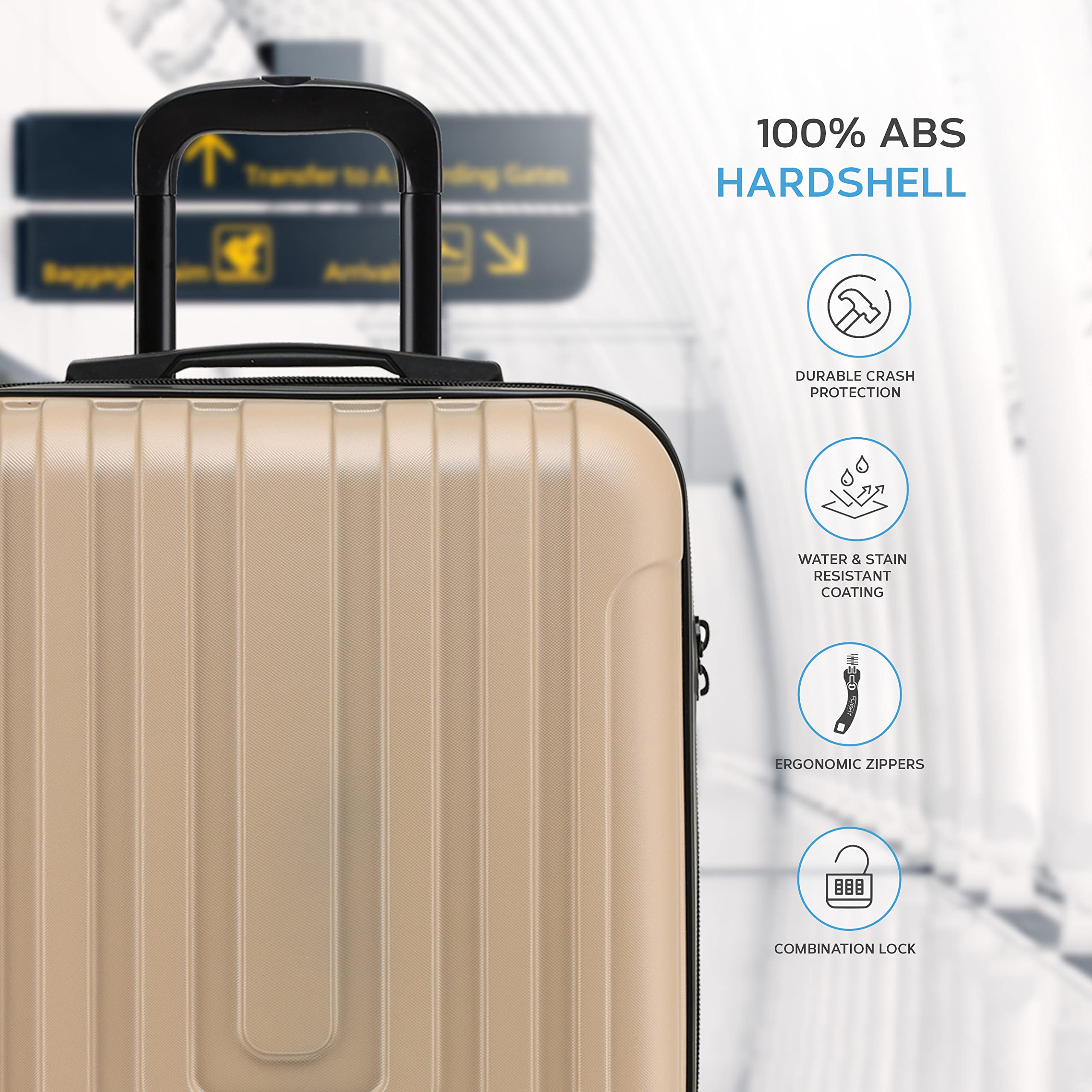 Flight Knight Premium Set of 2 Lightweight Cabin Suitcase - 8 Spinner Wheels - Built-in TSA Lock & USB Port - Luggage Approved for Over 100 Airlines Including Ryanair Priority - 55x40x20cm