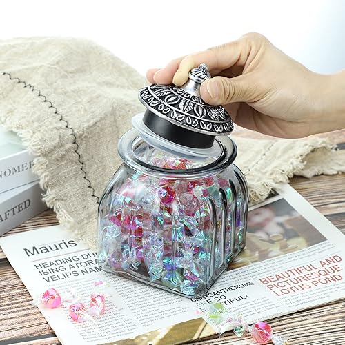 Miniatura 10 de SOCOSY Tarro de cristal vintage para dulces con tapa, tarro de alimentos, frasco de nueces, joyero, para boda, dulces, bufé, almacenamiento de