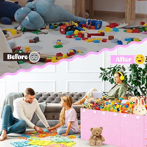 Miniatura 5 de Caja de juguetes extra grande para niños pequeños con tapas, organizador de almacenamiento de juguetes plegable y resistente, cajas contenedoras de