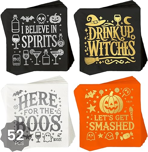 Miniatura 8 de Servilletas de Halloween – Drink Up Witches – 52 servilletas de papel de Halloween impresas de 3 capas de papel de Halloween para fiestas Bebe