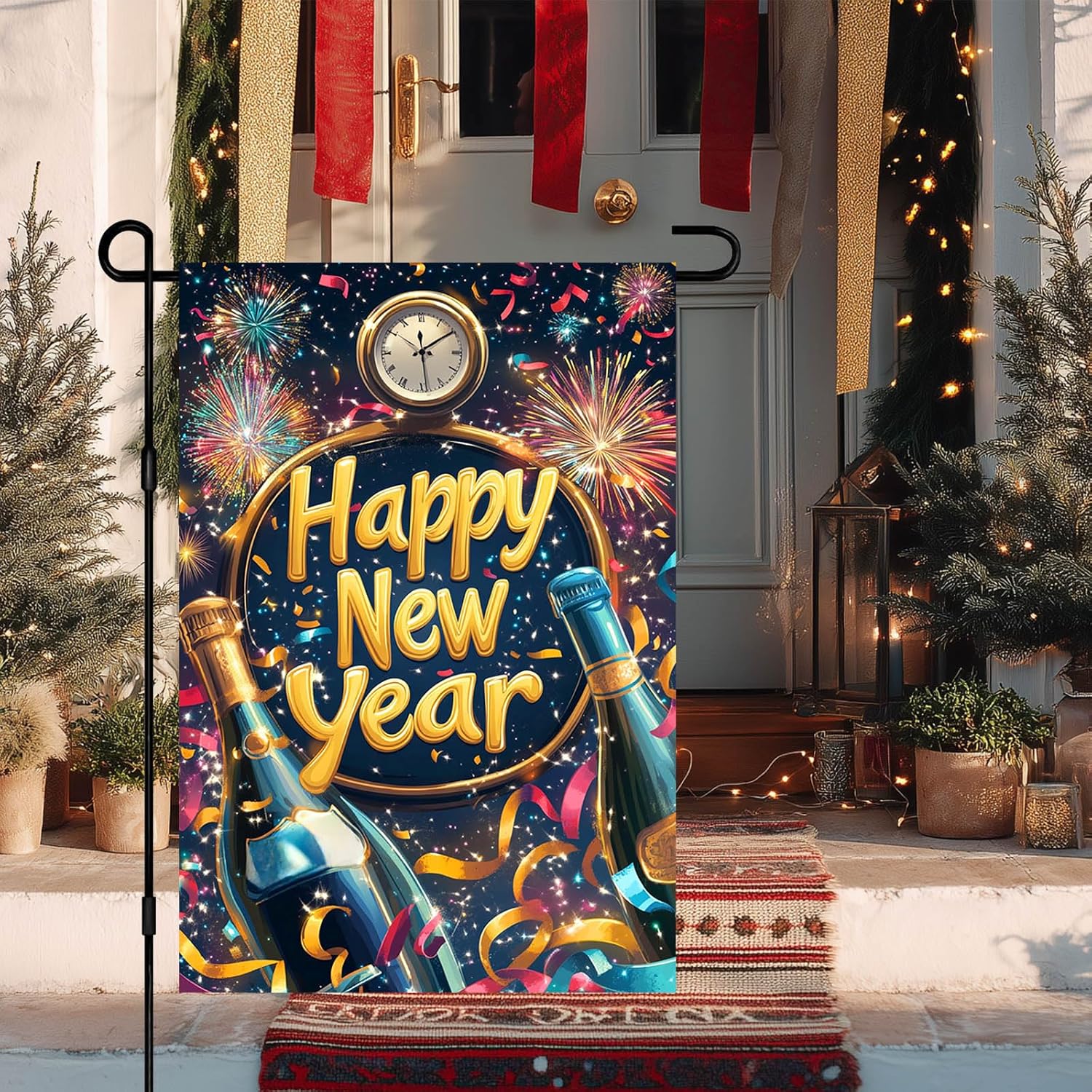Happy New Year Garden Flag 12x18 Inch Countdown Clock Winter Holiday Yard Decor Seasonal Banner Outdoor Celebration Lawn Sign Double Sided Polyester For Girls or boys gifts - Image 9