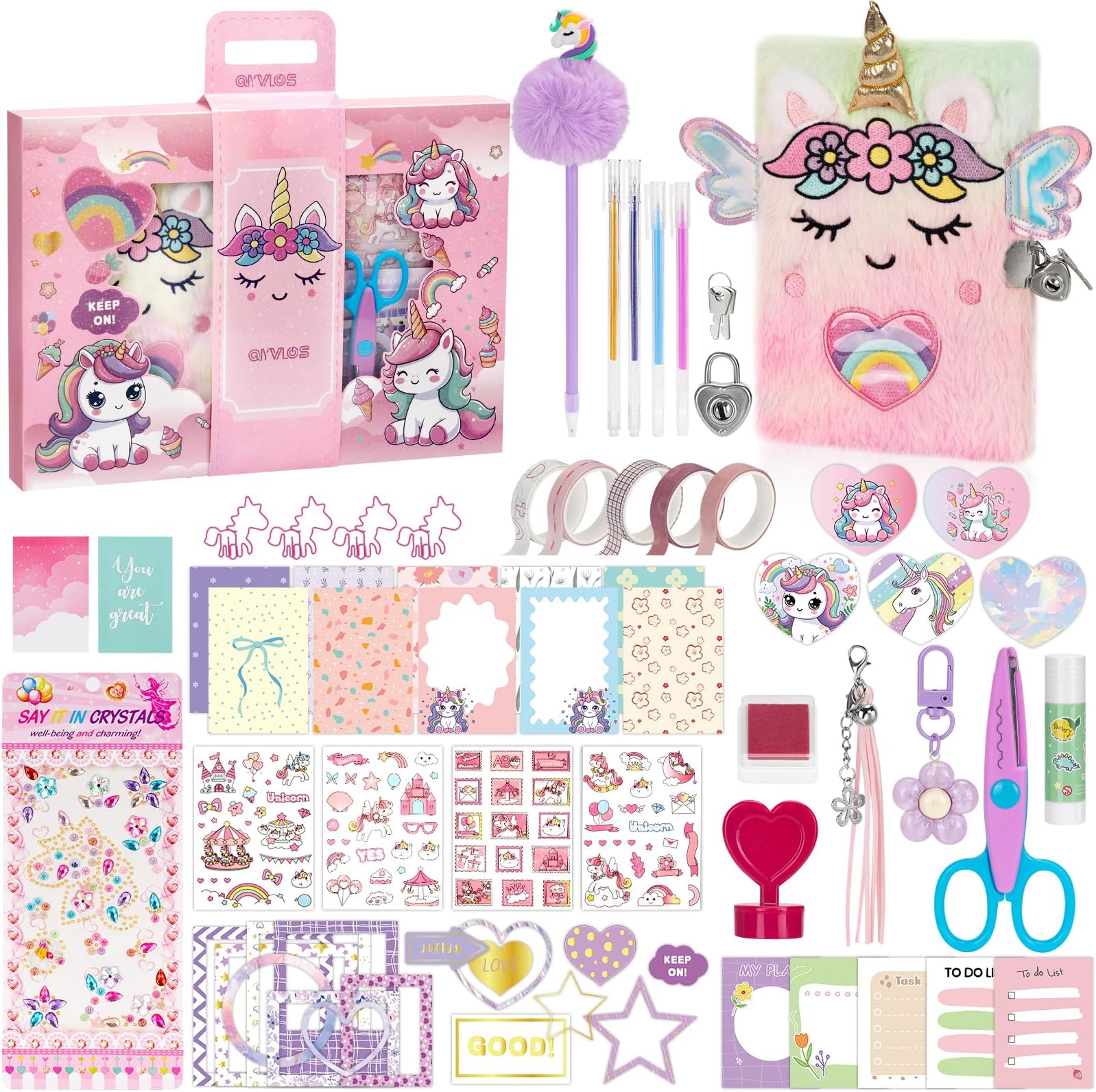 QIYVLOS DIY Journal Kit with Diary, Magical Theme Journaling Stationary Supplies Set Toys for Ages 8-13, Birthday Arts and Crafts Gifts for Teen Girls Ages 8 9 10 11 12 13 14 Year Old