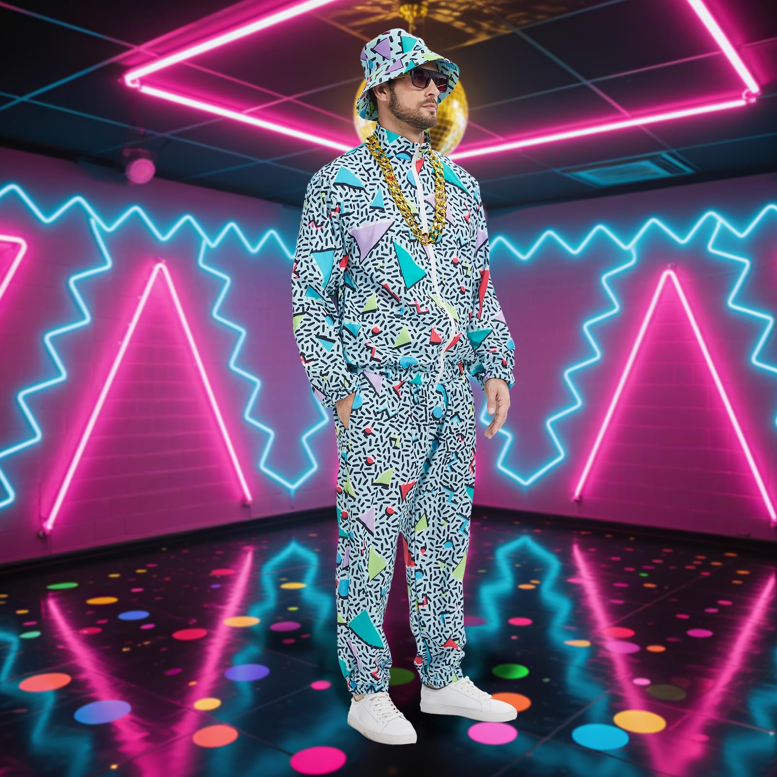 Męski dres treningowy w stylu retro w stylu lat 90., hip hop, fantazyjny dres do joggingu, strój sportowy, kurtki, spodnie i czapka, pasuje na Halloween, karnawał