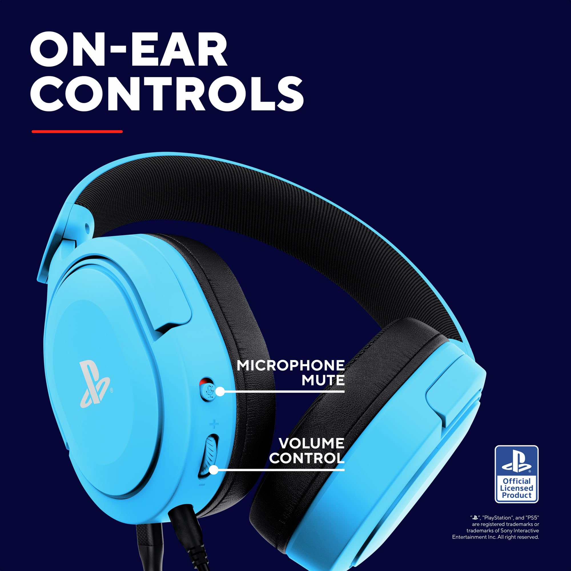 GXTrust 498B Forta Słuchawki Gamingowe PS5 / PS4, Licencja PlayStation 5, Kabel 1.2m, Przetworniki 50mm, Audio 3D, Odpinany Mikrofon, Przewodowy Zestaw Słuchawkowy Wokółuszny, Niebieski