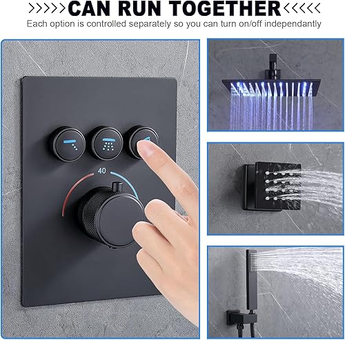 Miniatura 3 de Sistema termostático de ducha de cabezal de lluvia de 12 pulgadas con espray corporal y juego de grifo de ducha de latón que puede funcionar