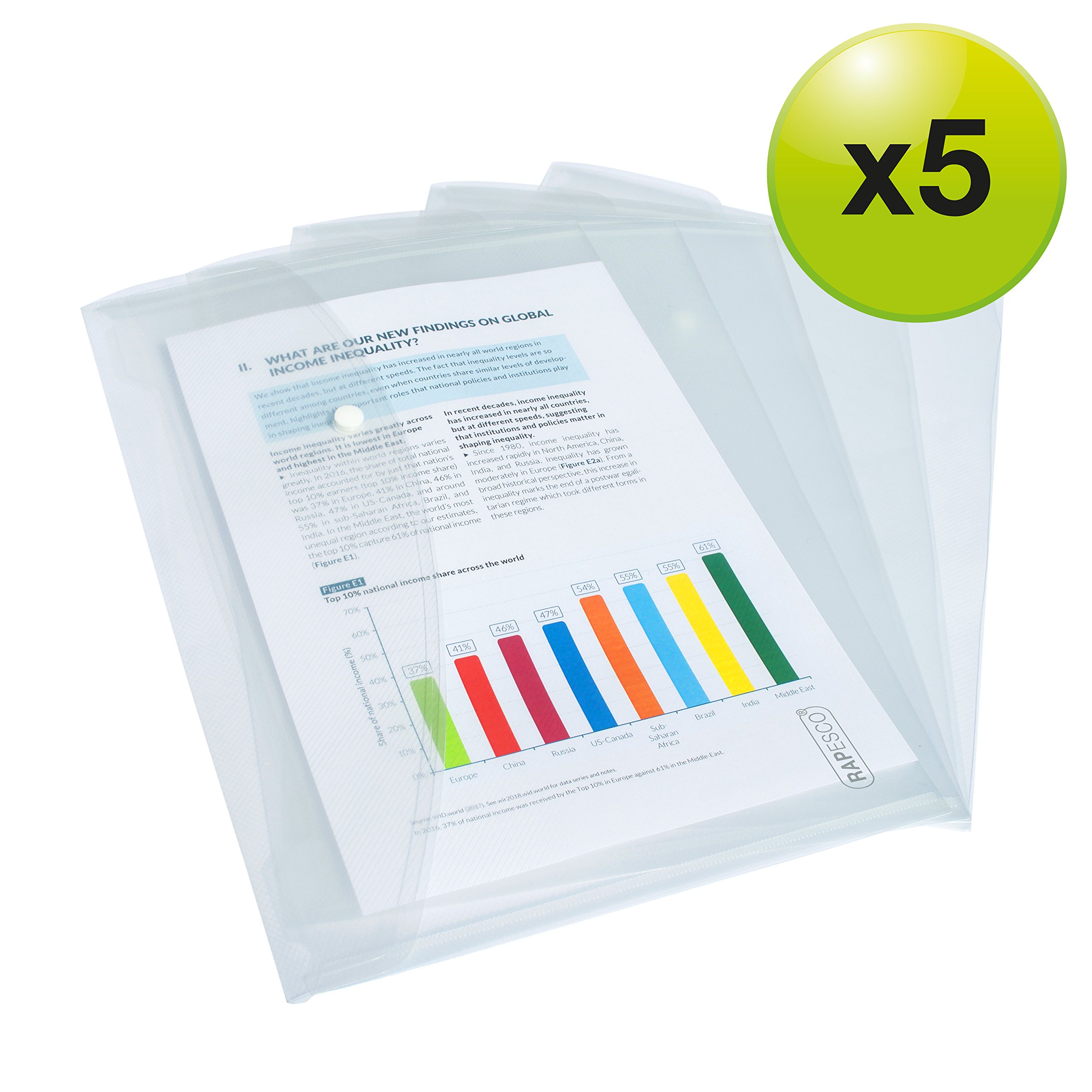 Rapesco 0695 ECO Recyklingowanego Plastikowe Portfele, A4+, Opakowanie 5 | Przezroczysty