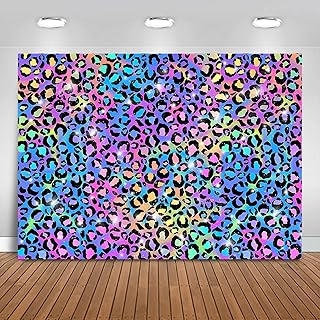 Neon Rainbow Leopard Backdrop 7x5ft Sparkly Paint Splatter Photography Background Party Decorations for Girls Leopard Pattern Banner Photo Booth Props