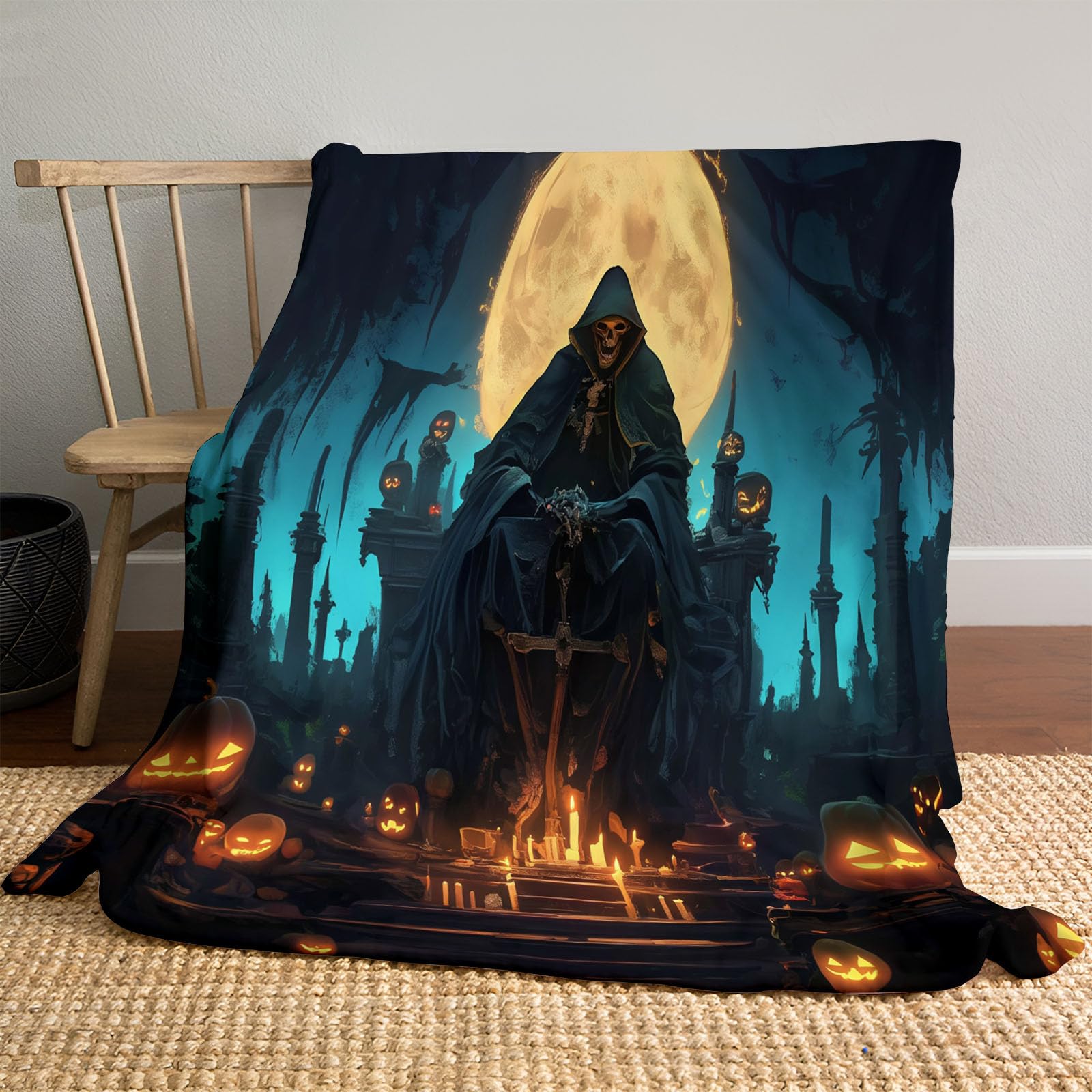 Couverture Halloween 220 x 240cm de qualité supérieure bleu motif autel de la mort