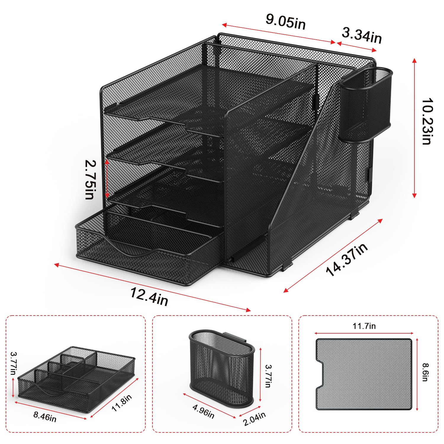 BOHDK Schreibtisch-Organizer mit Hängeregisterhalter, Papier-Briefablage-Organizer mit Schublade und Stifthalter, Netz-Desktop-Organizer und Aufbewahrung