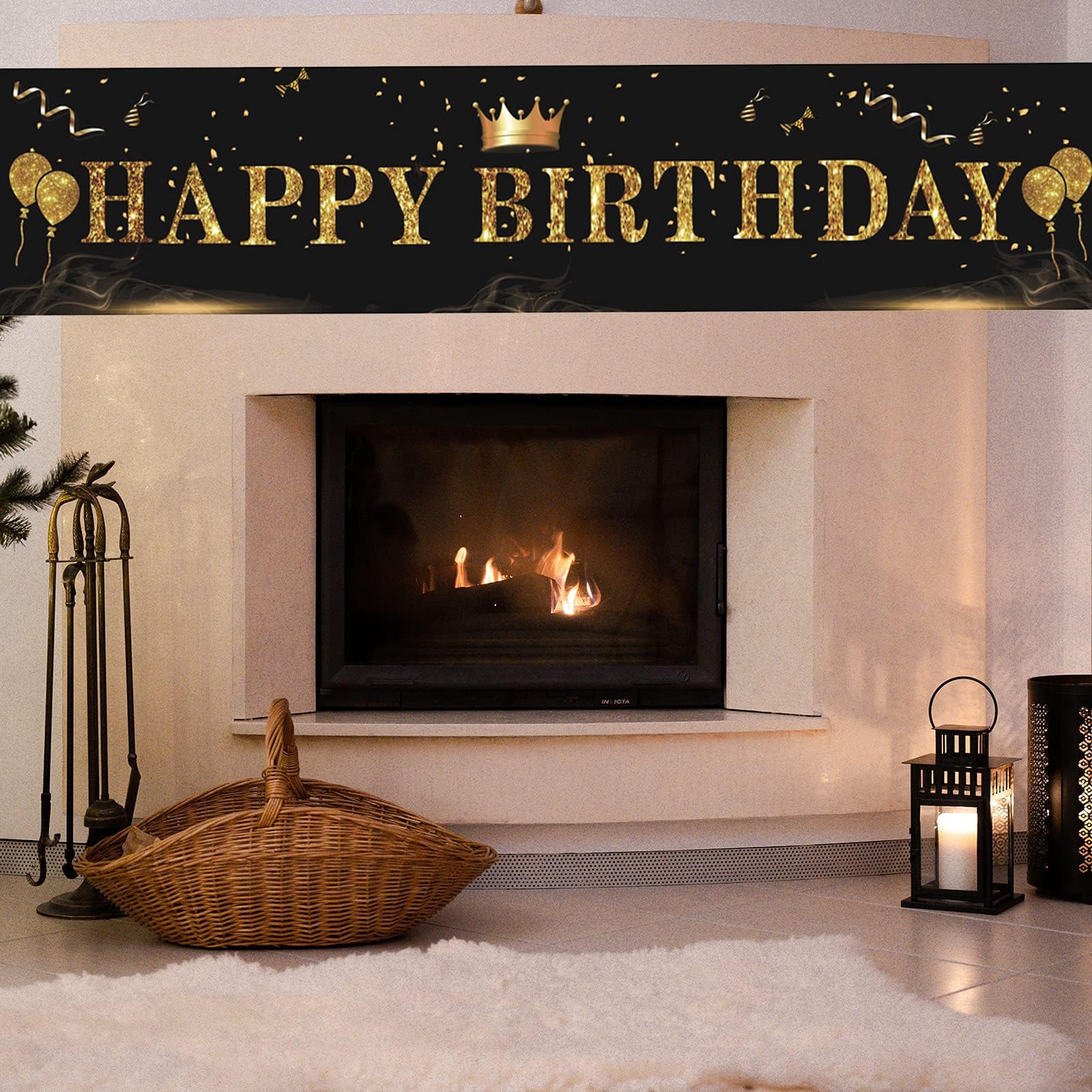 Large Fabric Happy Birthday Banner Happy Birthday Yard Sign Birthday Photo Booth Backdrop Happy Birthday Background Banner Black Gold Happy Birthday Backdrop For Birthday Party Decorations Garden Wall
