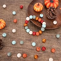 Vista 5 de Whaline 16mm 240Pcs Cuentas de madera rústicas de otoño con agujeros para decoración de granja, cuentas redondas naturales naranja azul verde