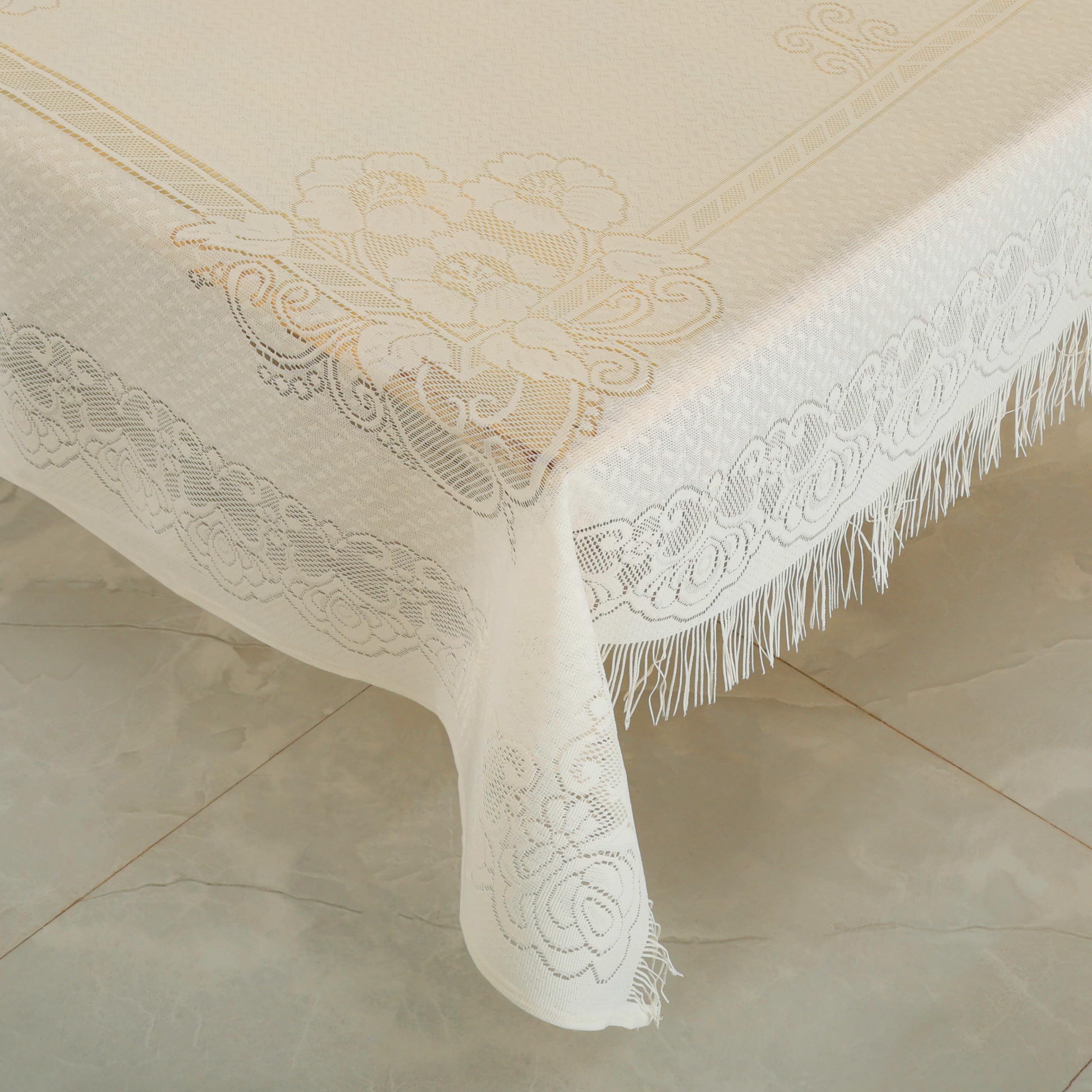 Homerz Premium Center Table Cloth, Cotton Table Linen, Royal and Durable Cover (Jhallar Cream, 40x60 inch- Center Table)