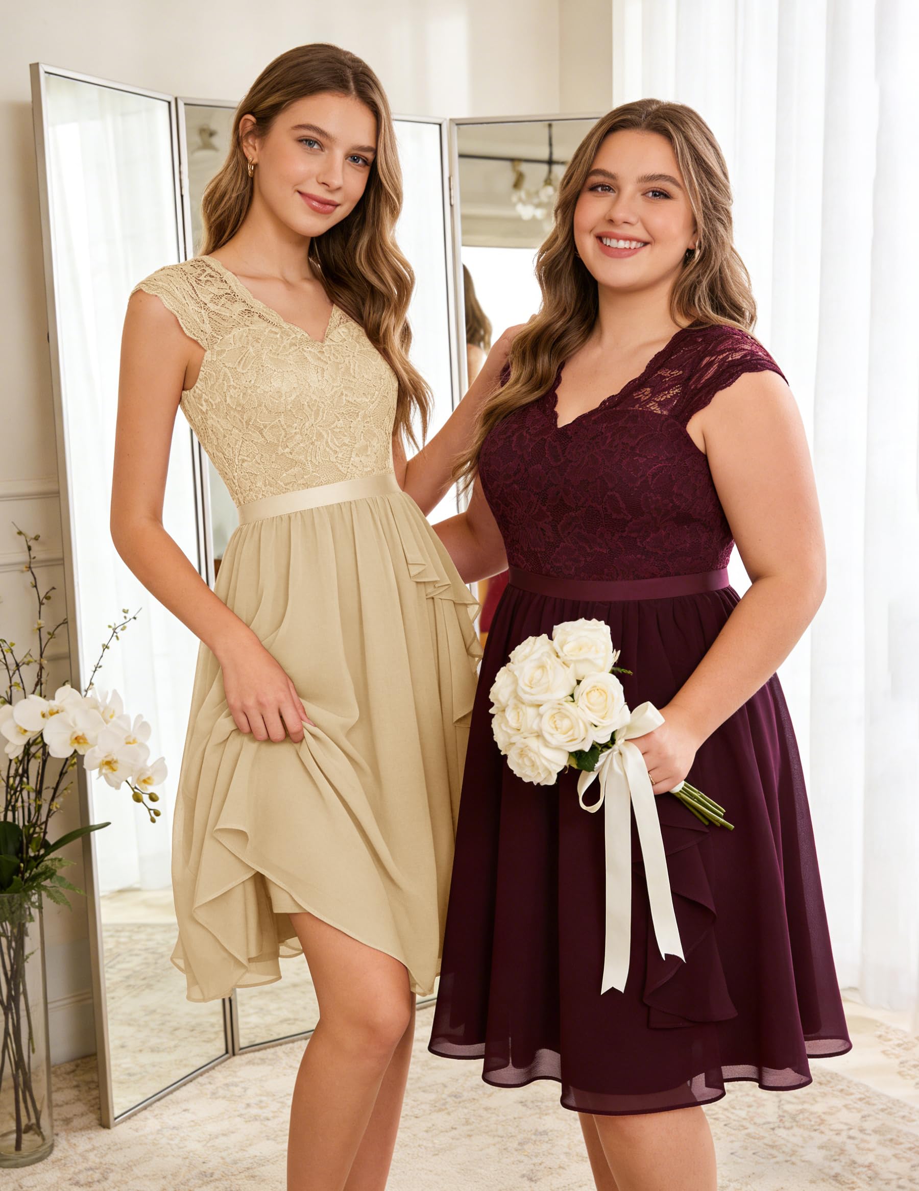 Wedtrend Robe de Soirée Femme à Volant avec Mousseline de Soie en Dentelle Chic pour Mariage