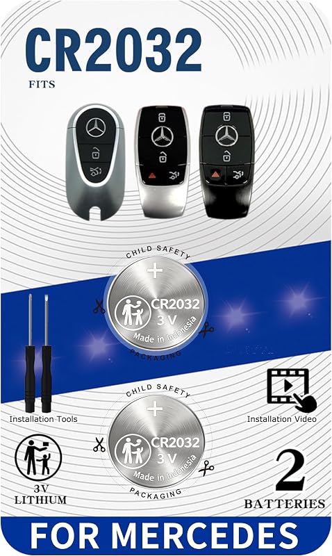 Baterias CR2032 para chave presencial Mercedes-Benz uuam com ferramentas – Kit com 2 baterias