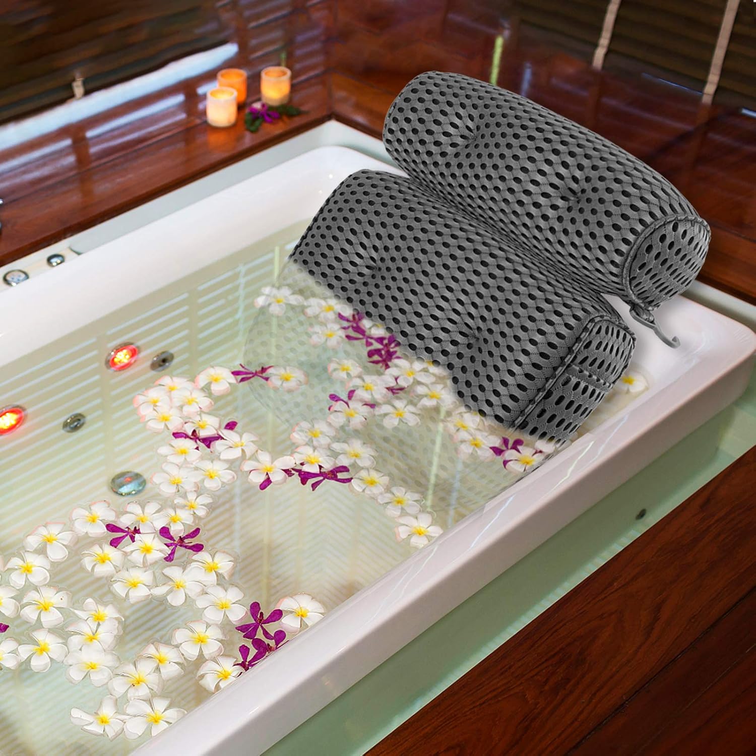 Bath Pillow for Tub, 4D Air Mesh Bathtub Spa Pillow with Side Pocket for Accessories, Luxury Bath Pillow Support Head, Neck, Shoulder, Back for All Bathtub, Hot Tub, Jacuzzi : Beauty