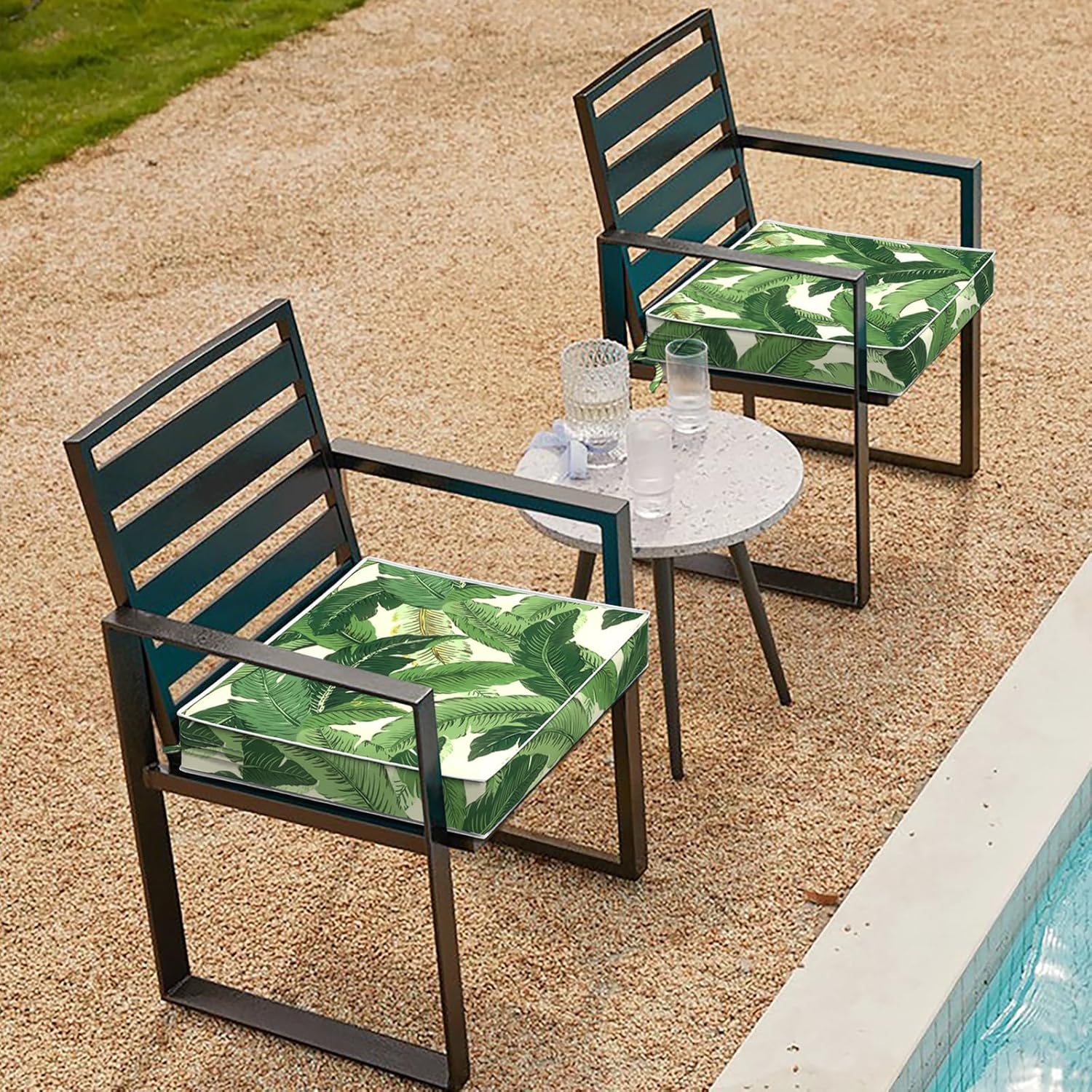 Set of 2 Outdoor Chair Cushions 20 x 18 x 4, Water Repellent Patio Seat Cushion with Removable Cover, All Weather Thick Chair Cushion for Wicker、Sofa、Patio Furniture,Palms Green