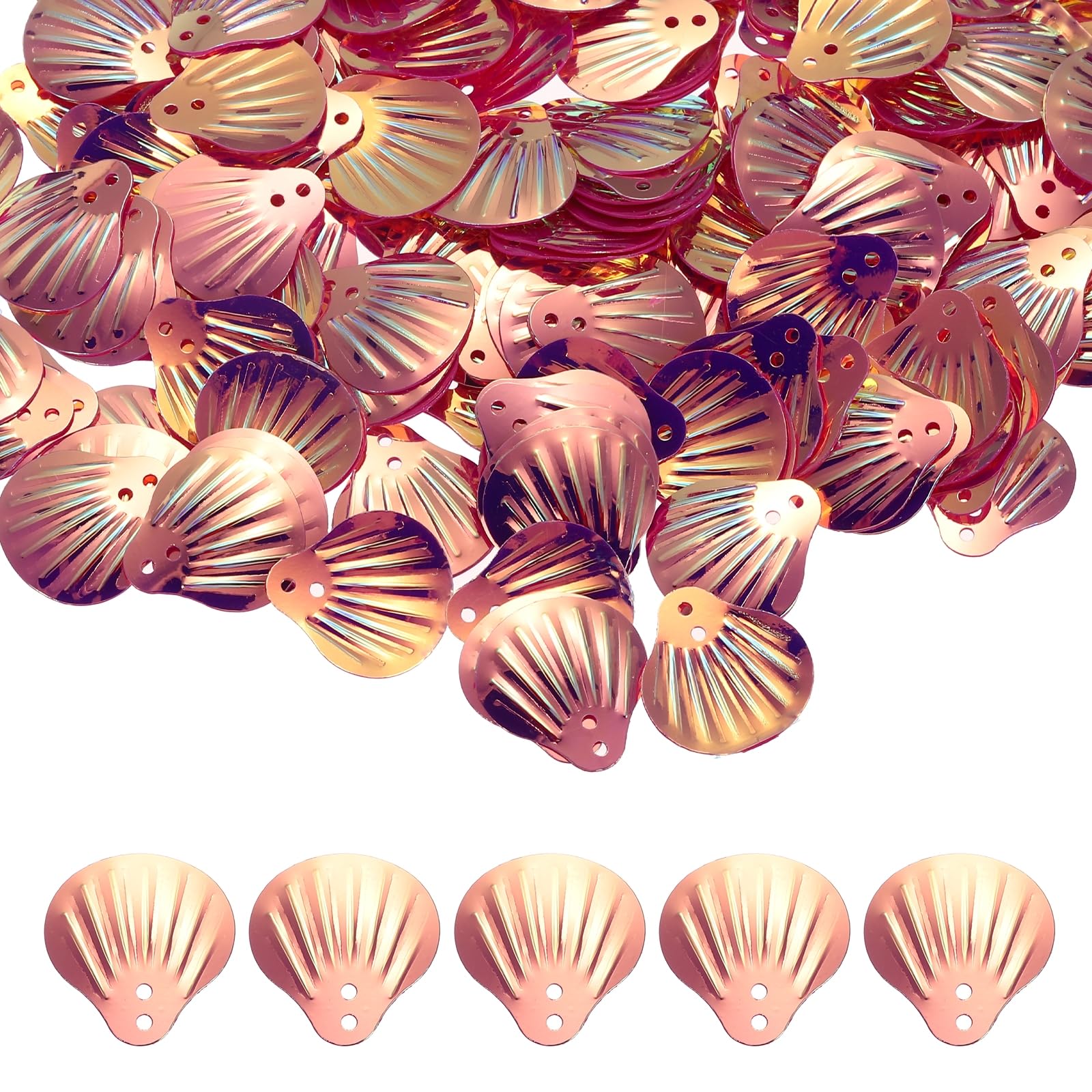 sourcing map 50 Gram Loose Sequins 18 mm Seashell Sequins and Spangles with 2 Holes for Earrings Clothing Accessories Embroidery Sewing DIY Art Crafts Supplies, Gold Opaque Rose Red