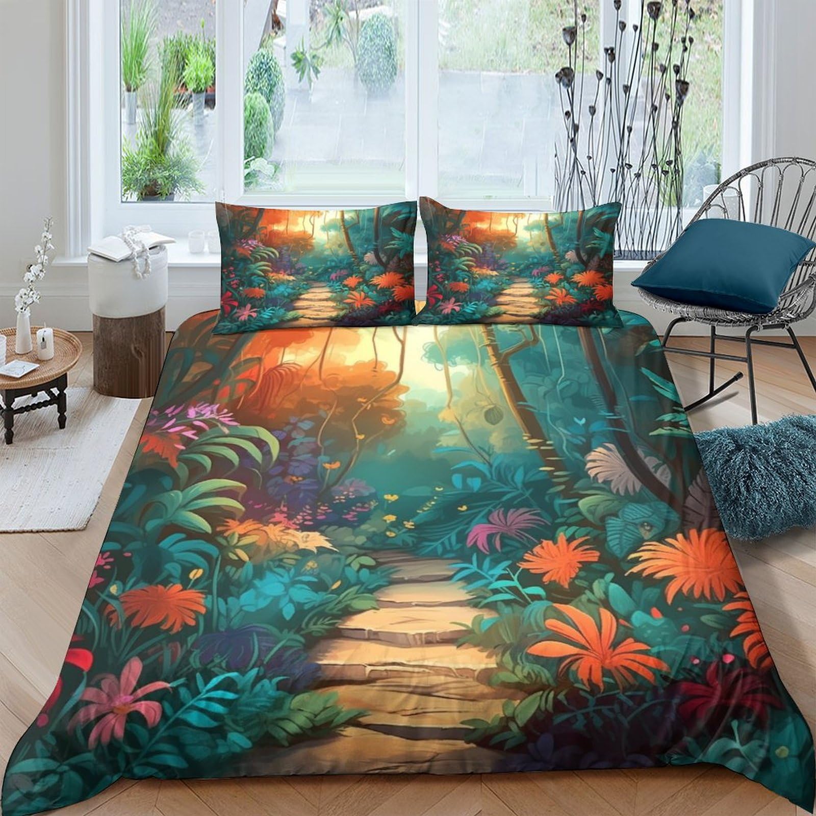 GOOSMI Jungle Duvet Cover Quilt Cover 3D Printed Vibrant Colours for Boys Girls Comforter Covers Bedding Set with Zipper Closure Soft Microfiber with Pillow Cases 3 Pieces King（220x240cm）