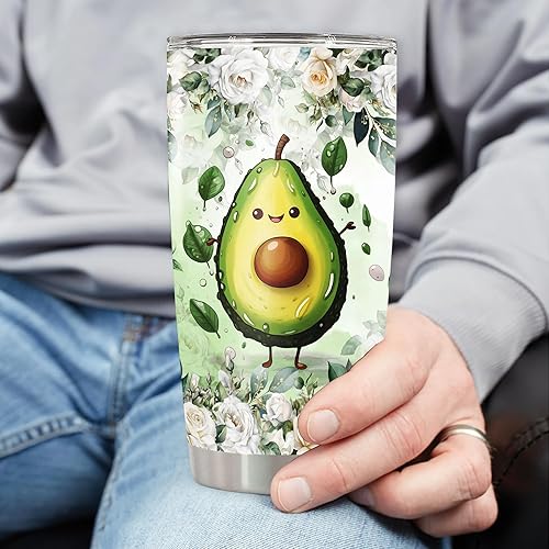 Miniatura 3 de Vaso de aguacate personalizado con tapa, taza de viaje con aislamiento de café, taza de acero inoxidable de doble pared al vacío térmico para