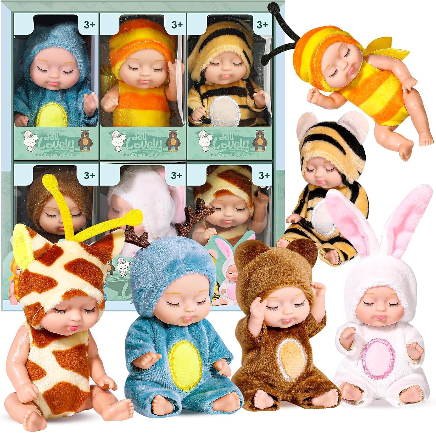 RNPKZ Mini Reborn Doll, 6 Pcs 5 Inch Sleeping Rebirth Dolls, Movable Joint Mini Baby Dolls with Clothes, Washable Lifelike Newborn Baby Doll for Toddlers Kids Birthday (5 inch-B)