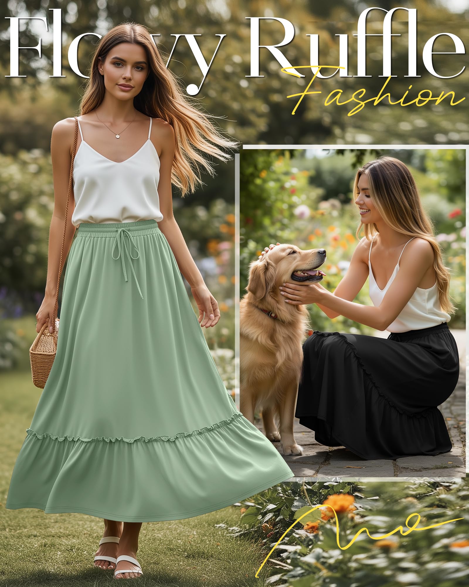 Pack de 3 Faldas Maxi Boho para Mujer, Falda Larga de Capas con Volantes, Cintura Alta