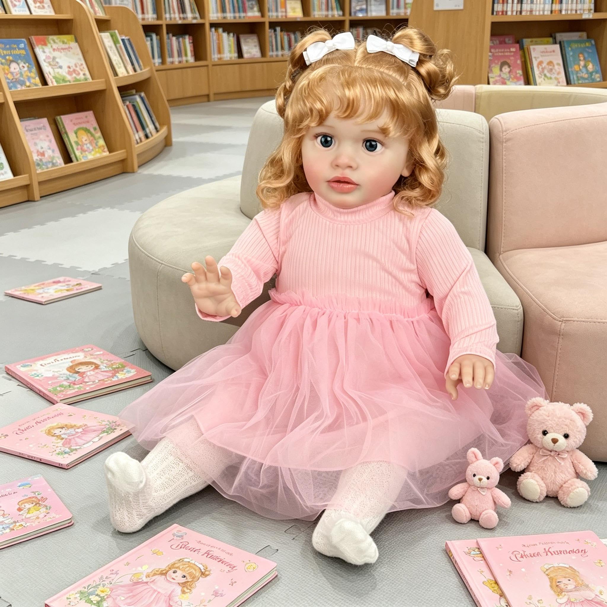 Reborn Kleinkind Puppe Mädchen Pippa 26 Zoll Big Size Reborn Babypuppen mit blondem lockigem Haar Realistische Babypuppe Tuch Körper Lebensechte Kleinkind Babys Puppen mit Prinzessin Kleid