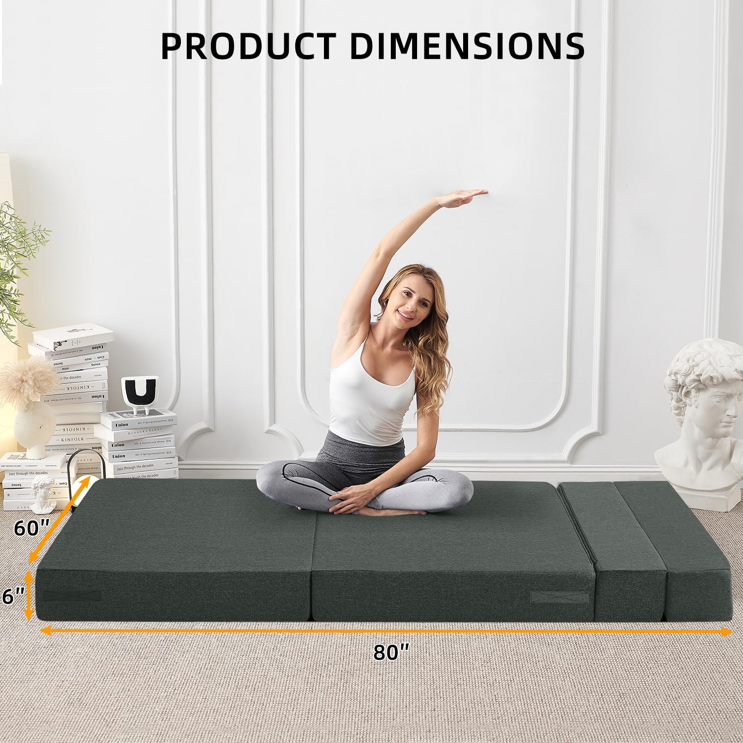 FILUXE Convertible Folding Sofa Bed - Sleeper Chair with Pillow, Modern Linen Fabric Floor & Futon Couch, Foldable Mattress for Living Room/Dorm/Guest Use/Home Office/Apartment, Queen Size, Dark Gray: Dark Gray Queen