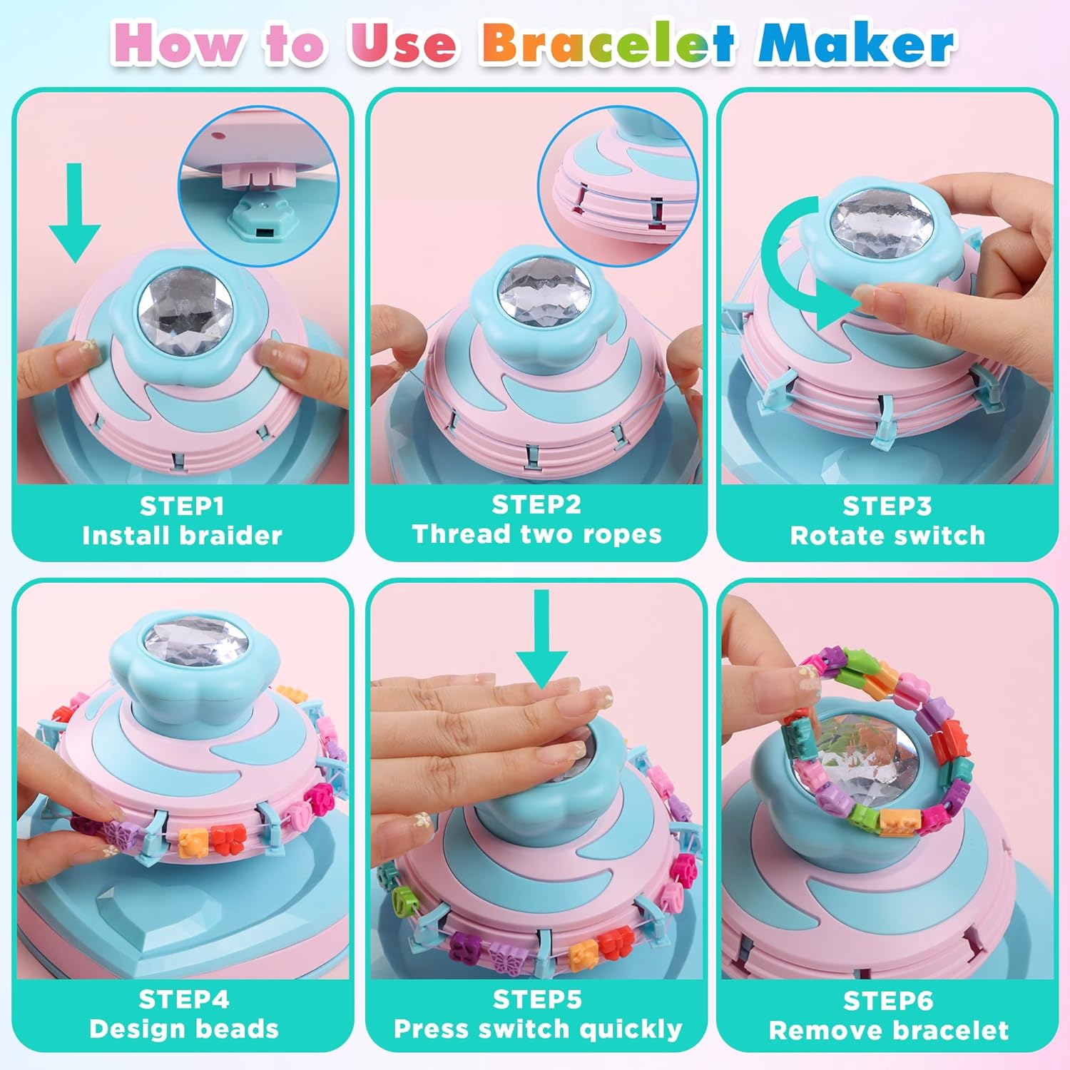 DPAPDI Pop Style Bracelet Making Kit for Girls, 192 Beads Jewelry Maker with No-Knot Design & Carry Case, Creative Arts Crafts Gift for Kids Ages 6 7 8 9 10 11 12