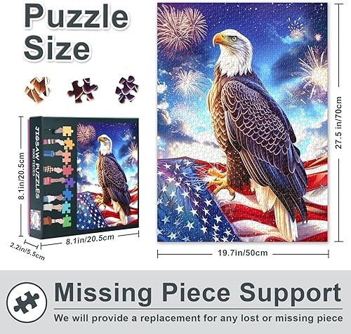 Miniatura 3 de Rompecabezas para adultos de 1000 piezas para rompecabezas de águila calva americana, símbolo de América con bandera, juegos de rompecabezas para