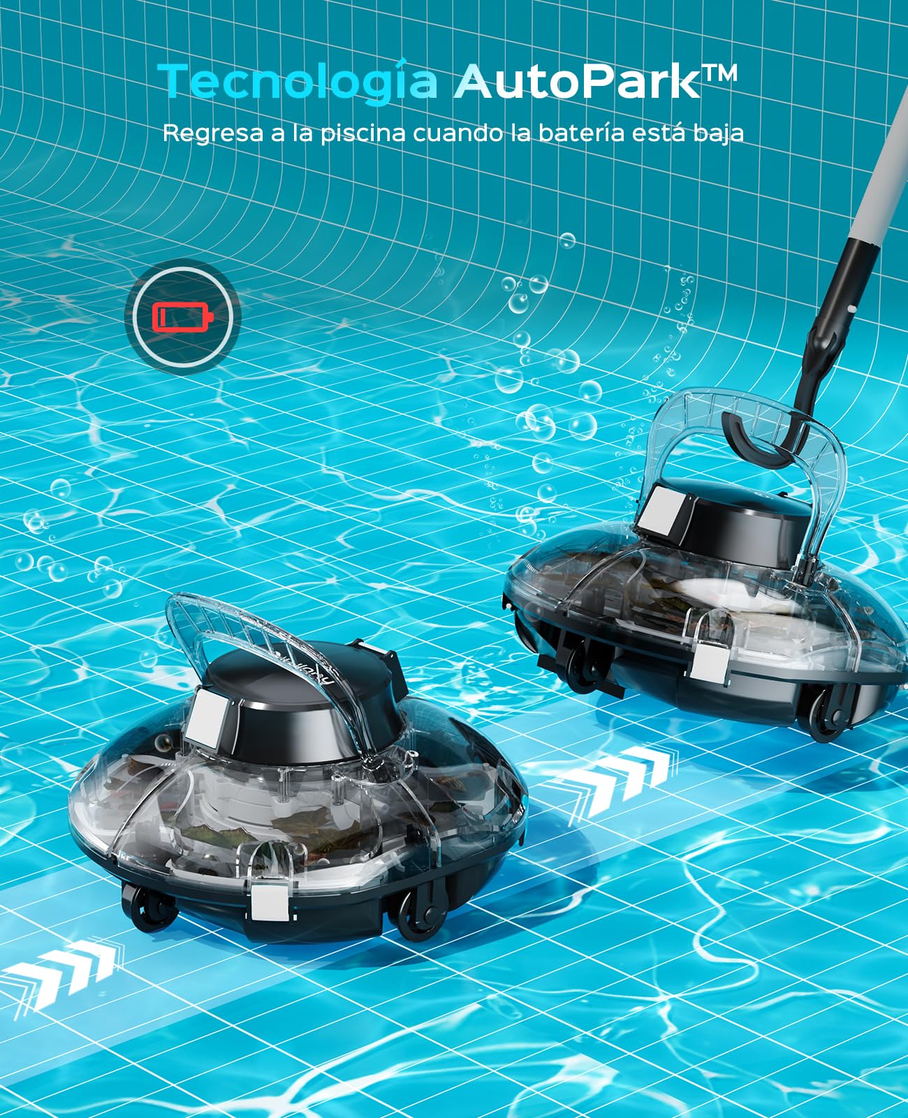 WINNY POOL CLEANER Winny 200 – Robot Limpiafondos Inalámbrico, Doble Filtración, Estacionamiento Aut., 80 Min Autonomía, Piscinas Desmont. hasta 60 M², Compacto Y Ligero(Negro Tinta-Blanco)