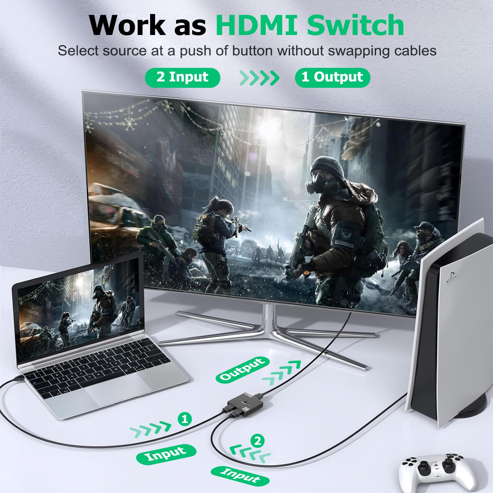 Switch HDMI 2.1 Splitter 8K@60Hz 4K@120Hz, Alluminio Bidirezionale HDMI Switch 2 in 1 Out/1 in 2 Out, Hdmi 2.1 Switcher Distributore supporta 48Gbps 3D HDCP 2.3 per PS5/4 Fire Stick/Xbox/HDTV