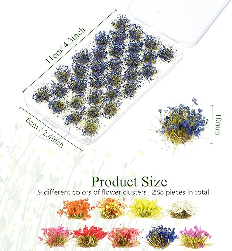 Miniatura 2 de 288 unidades de césped estático, racimo de flores, grupos de vegetación, autoadhesivos, modelo artificial, mechones de hierba, racimo de flores