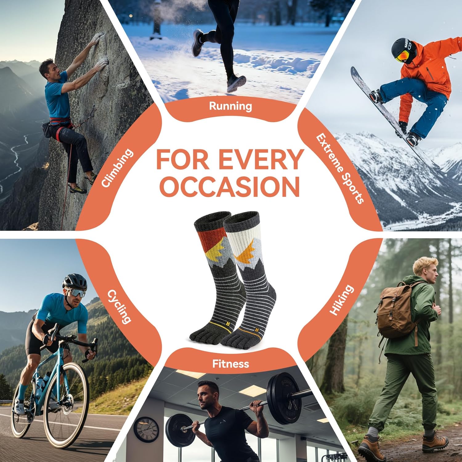 Merino Wool Toe Socks For Men And Women Hiking Crew Socks Moisture Wicking Five Toe Design,2 Pairs