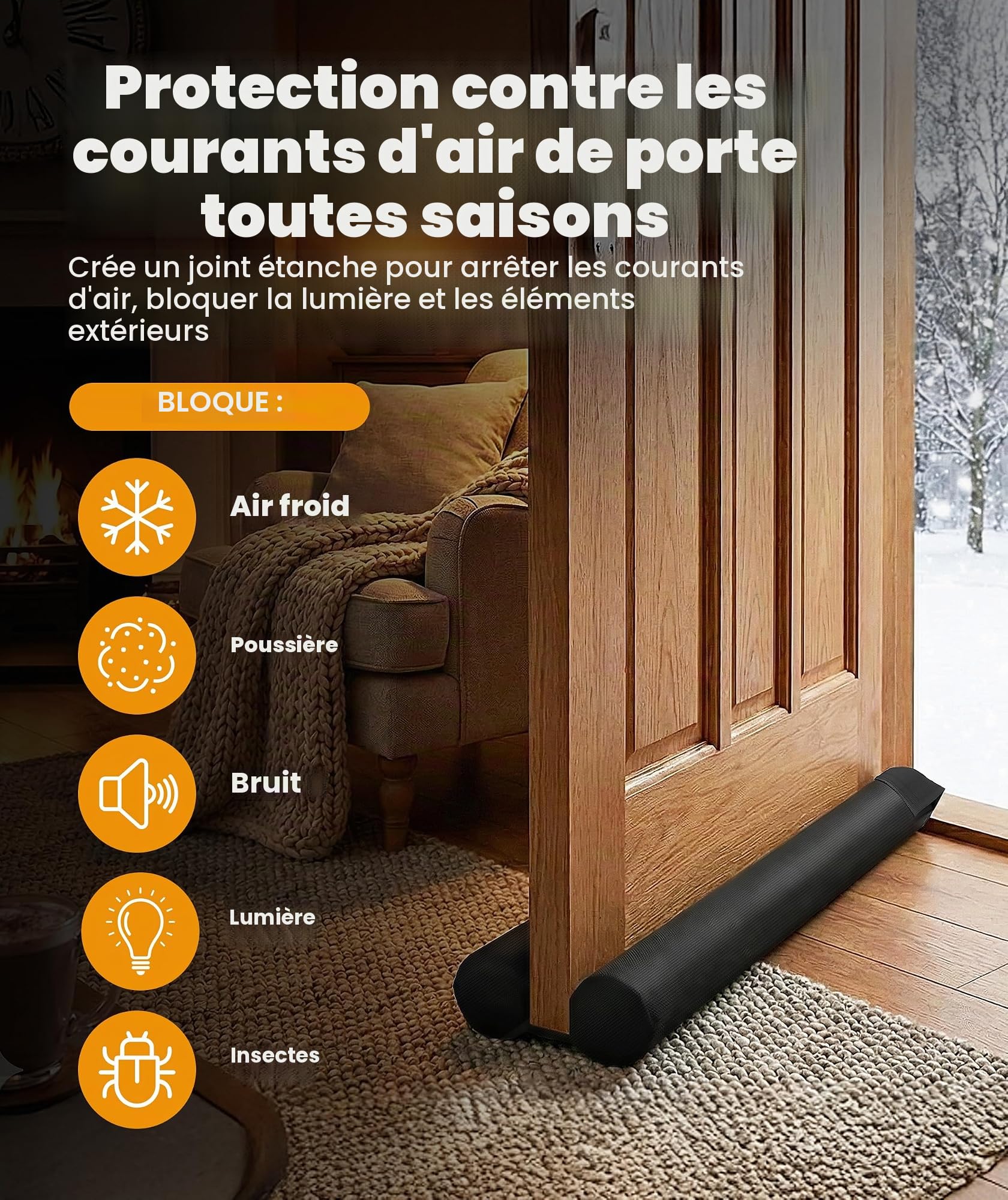 Everlasting Comfort Boudin de Porte Isolant Facile à Installer – Boudin Porte Tissu Bas de Porte Adapté aux Largeurs de 76,2 à 91,44 cm – Efficace Contre Les Courants d’Air et Le Bruit