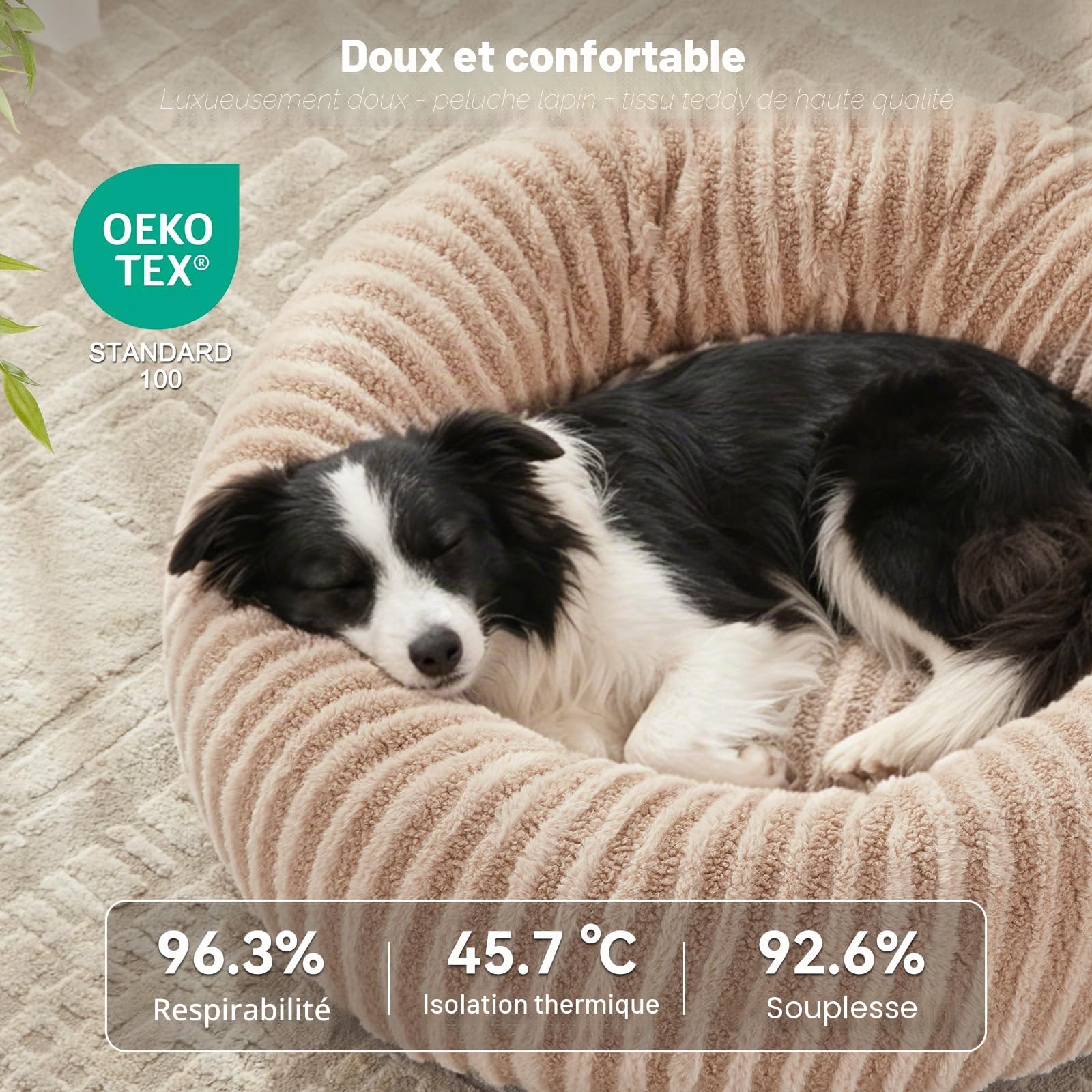 Pawk Panier Chien Rond, Panier Chat Donut Confortable, Lit Chien Lavable avec Fond Antidérapant, Paniers pour Chiens et Chats en Peluche Lmitation Lapin & Polaire Teddy, ø76 cm, Marron